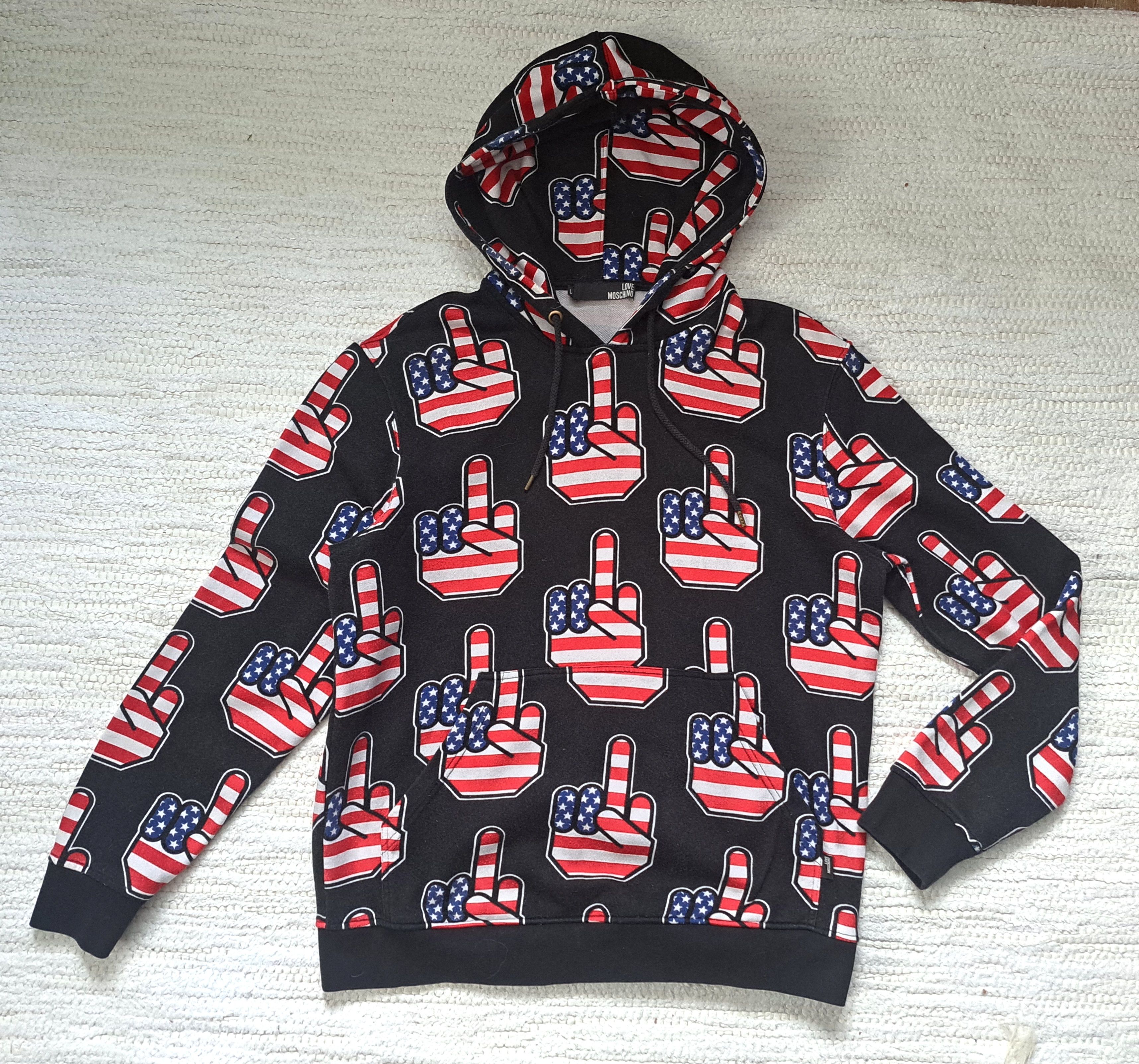 image of Love Moschino American Flag Hoodie in Black/Red/White, Men's (Size Large)
