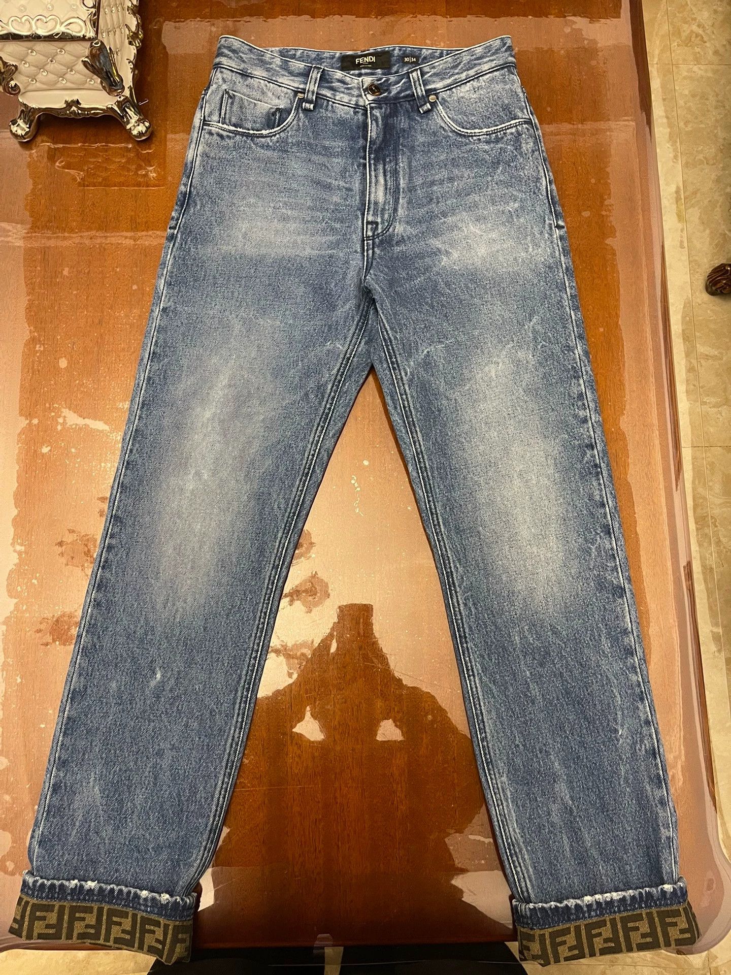 Fendi Fendi Classic Blue FF Logo Weave Hem Unisex Jeans Size 30 Size US 30 / EU 46 - 1 Thumbnail