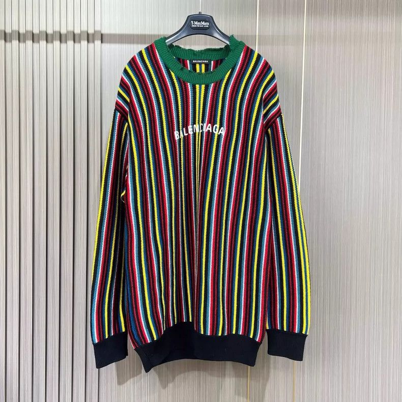 Balenciaga Balenciaga Color-striped embroidered monogrammed sweater Size US S / EU 44-46 / 1 - 1 Thumbnail