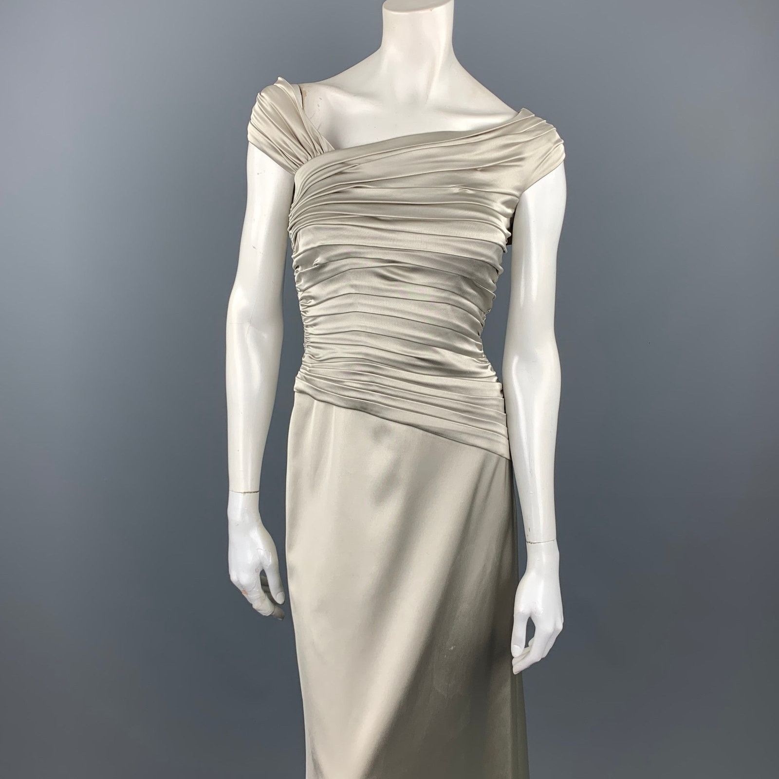 Other TADASHI Size 4 Silver Satin Acetate Blend Ruched Gown Size S / US 4 / IT 40 - 2 Thumbnail