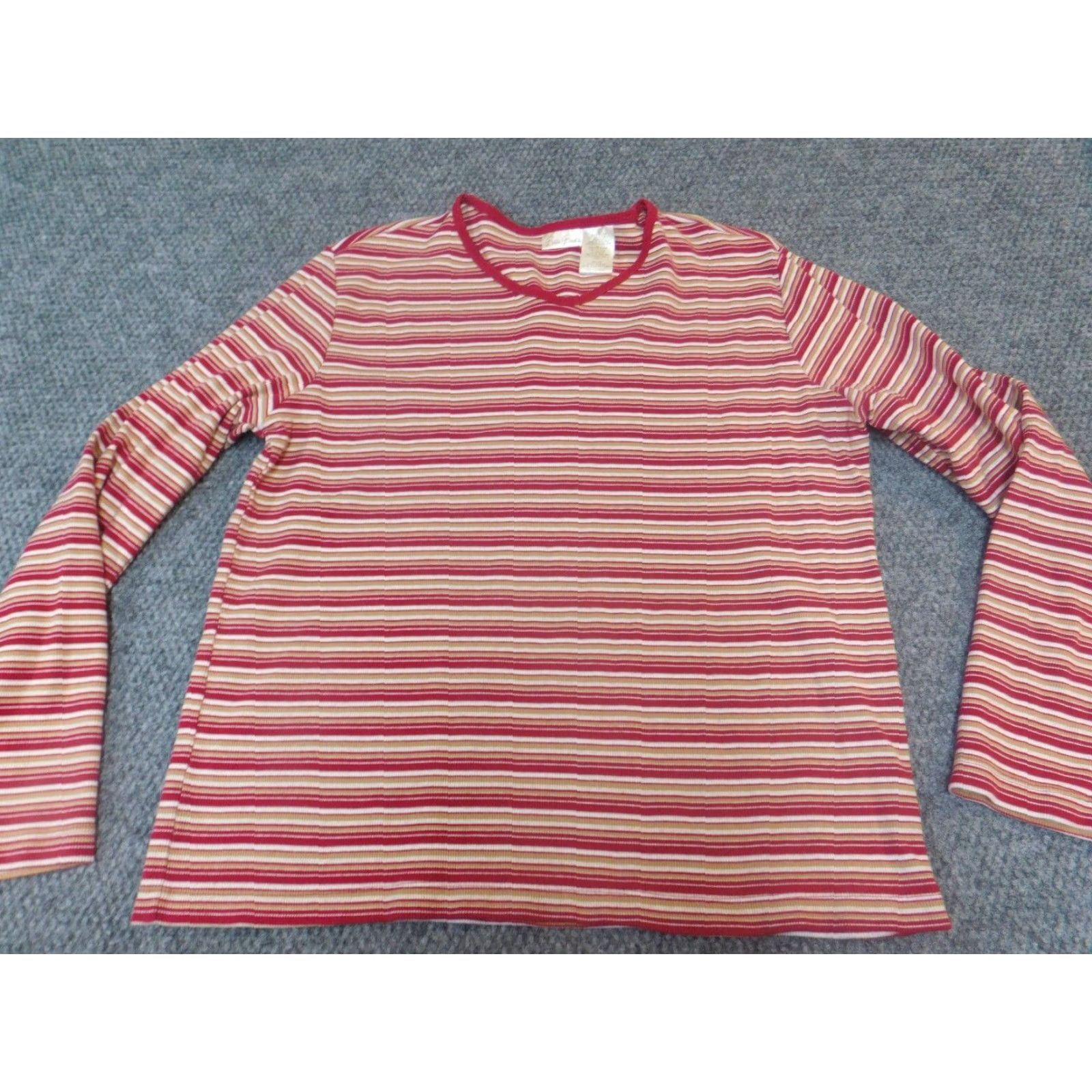 Vintage Bobbie Brooks Womens Sweater L Pullover V-Neck Red Striped Knit Acrylic Regular All Seasons Size L / US 10 / IT 46 - 2 Thumbnail