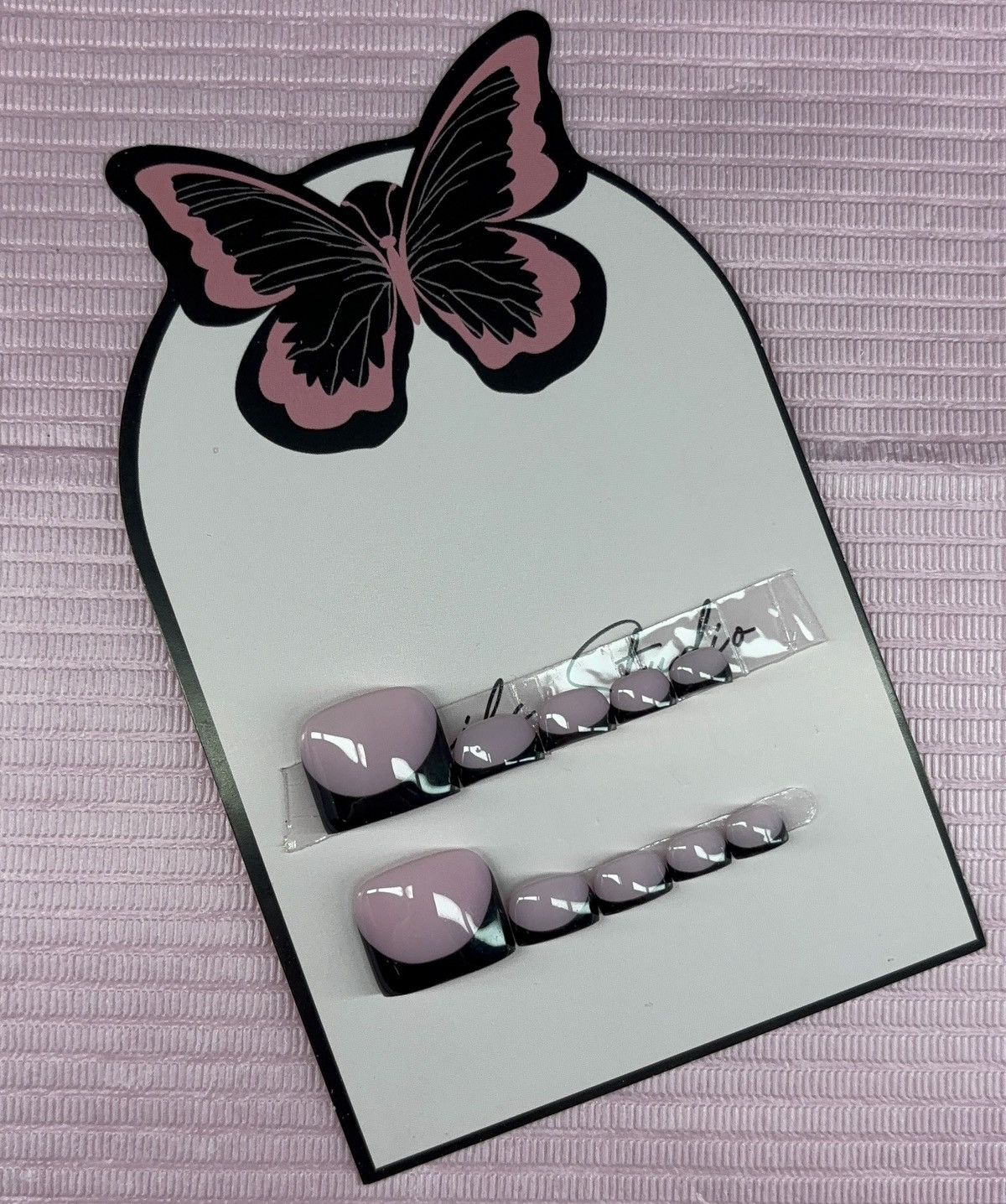 Handmade press on toenails pink nude black French tips handmade gel Size ONE SIZE - 25 Thumbnail