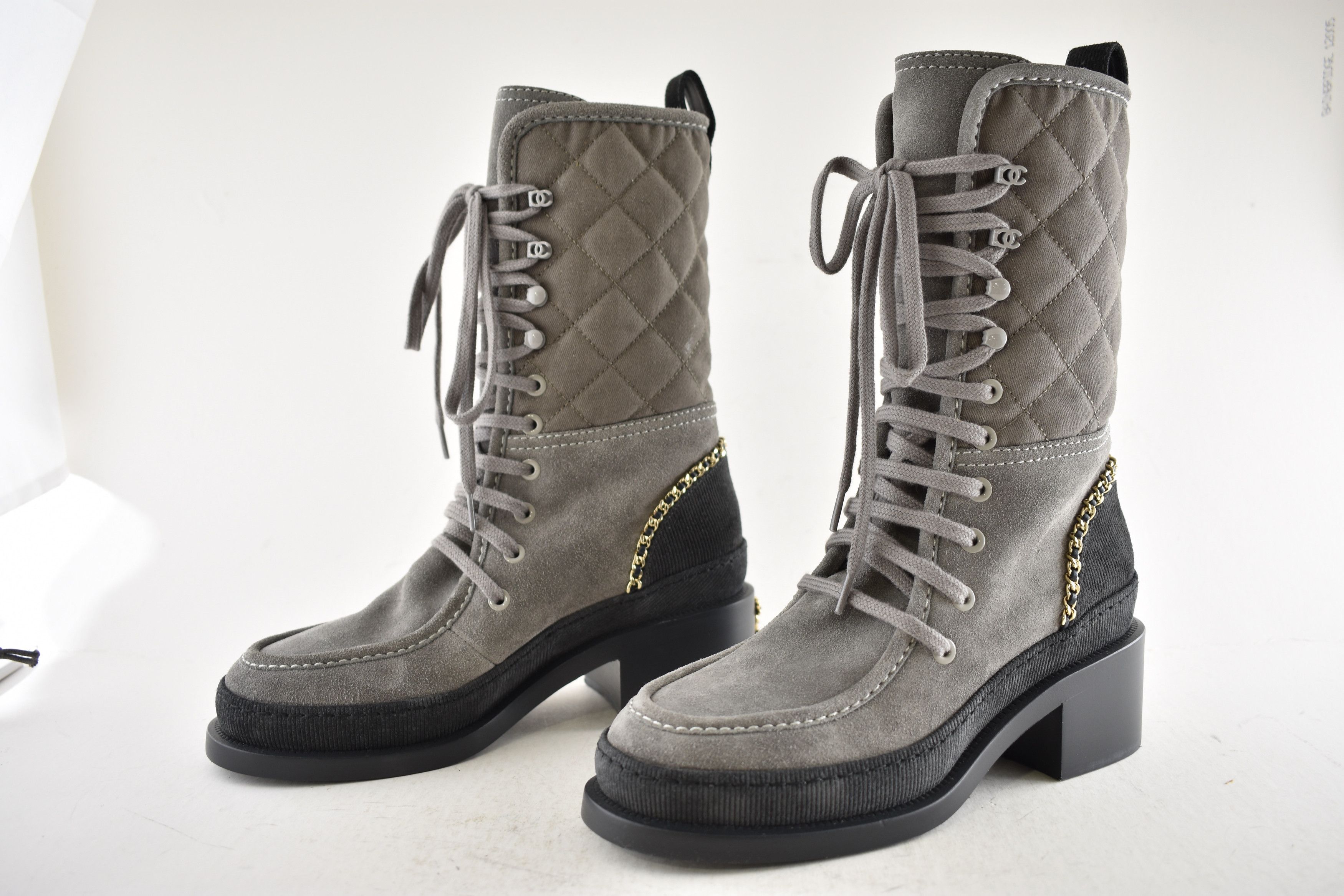 Chanel Chanel 24K Grey Quilted Chain Combat Military Tall Boot 36 Size US 6 / IT 36 - 12 Thumbnail