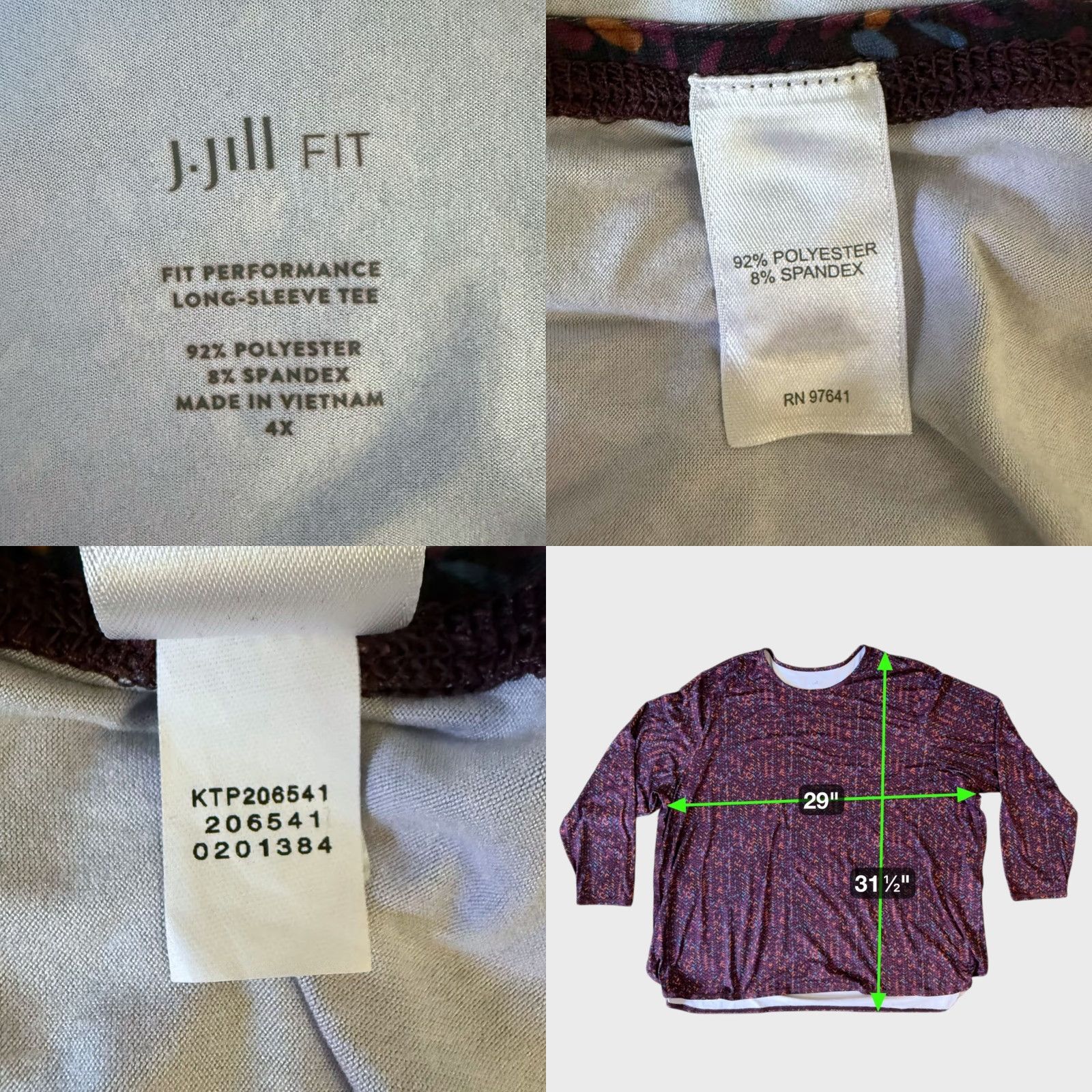 J. Jill J.Jill Fit Performance Long-Sleeve Tee Purple Women's 4X Athletic Stretch Shirt Size XXL / US 16-18 / IT 52-54 - 8 Thumbnail