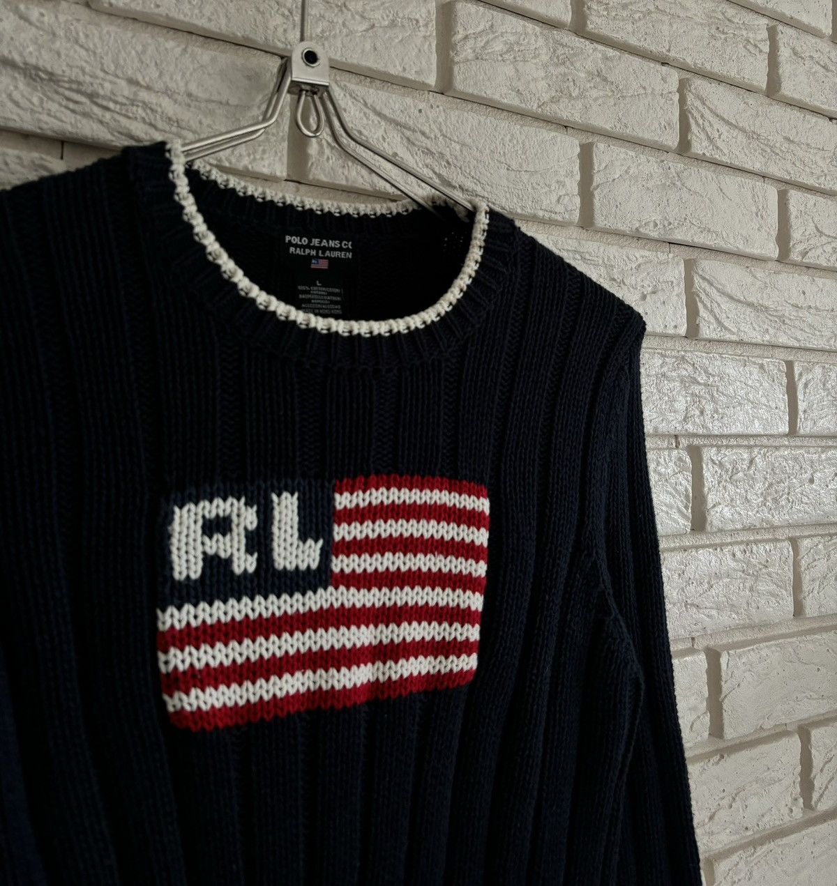 Polo Ralph Lauren × RRL Ralph Lauren × Vintage Polo Ralph Lauren USA Flag Sweater Size L / US 10 / IT 46 - 3 Thumbnail