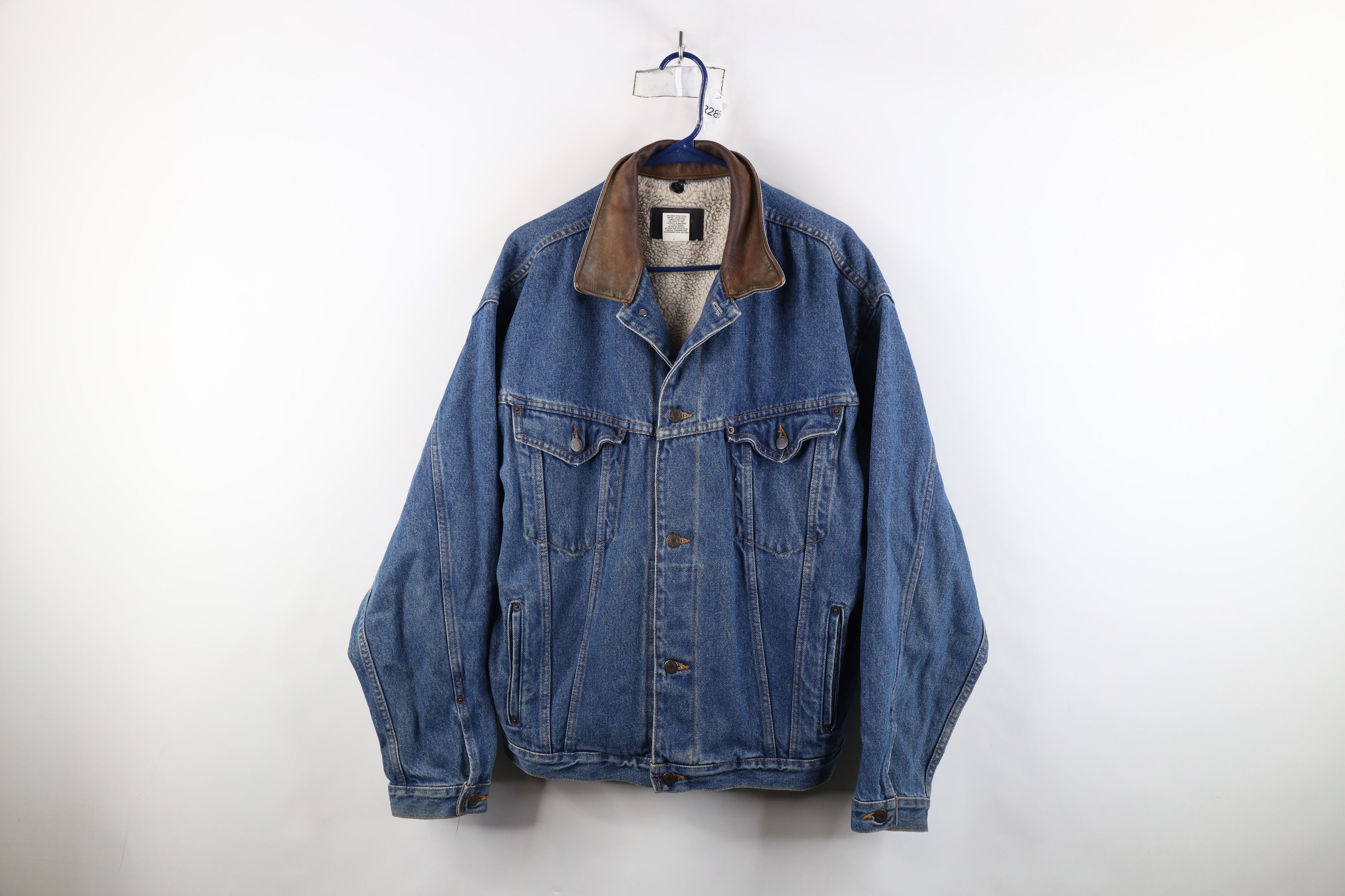 Vintage 90s Streetwear Leather Collar Denim Trucker Jacket