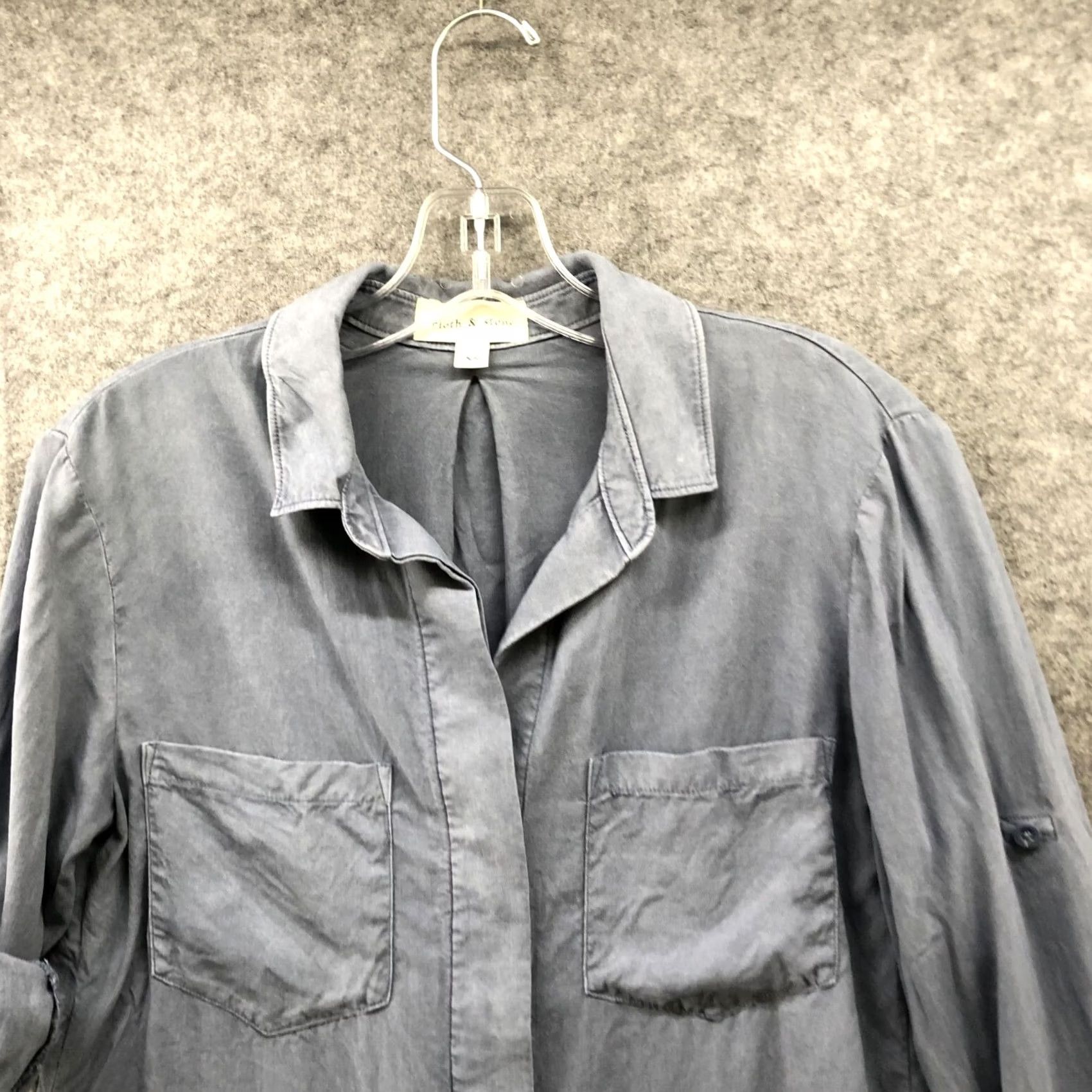 CLOT Cloth & Stone Button Down Shirt Womens XS Lyocell Roll Tab Pocket Dusty Blue Size XS / US 0-2 / IT 36-38 - 3 Thumbnail