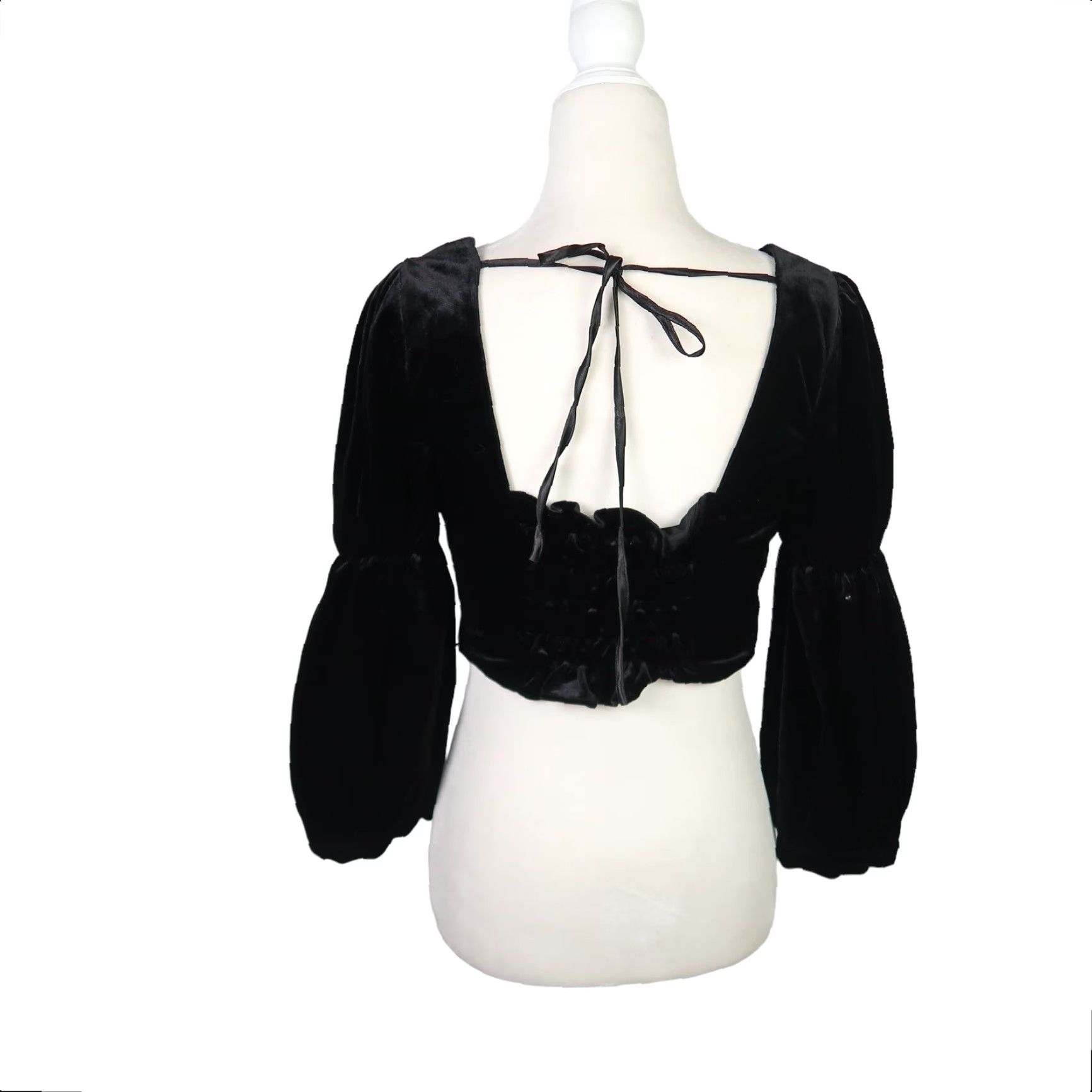 Urban Outfitters VINTAGE Urban Outfitters Black Velvet Square Neck Puff Sleeve Milkmaid Top S Women Short Sleeve Blouse Square Neck Size S / US 4 / IT 40 - 4 Thumbnail
