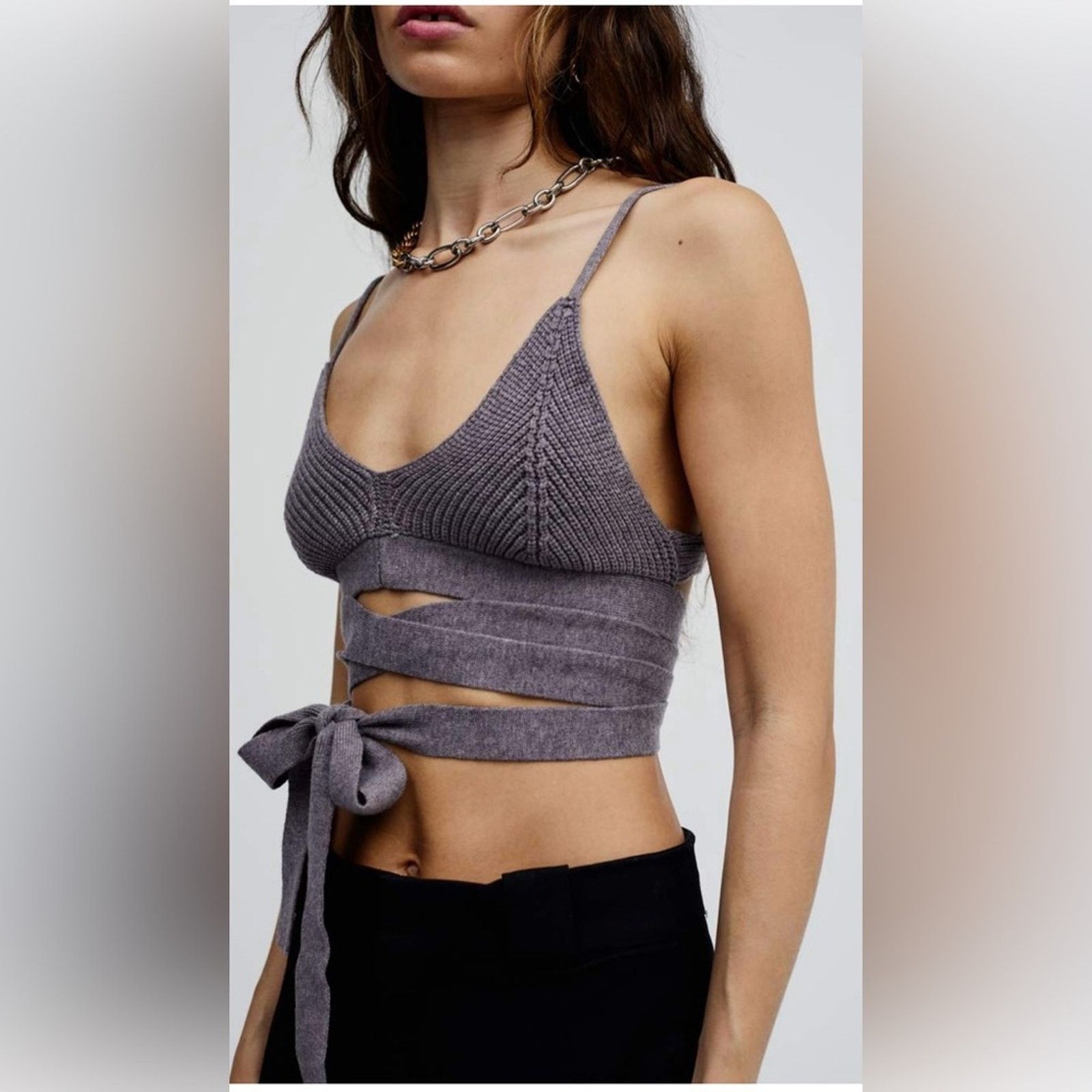 For Love & Lemons NWT For Love and Lemons $129 Gray Knit Wrap Top size XL Size XL / US 12-14 / IT 48-50 - 3 Thumbnail