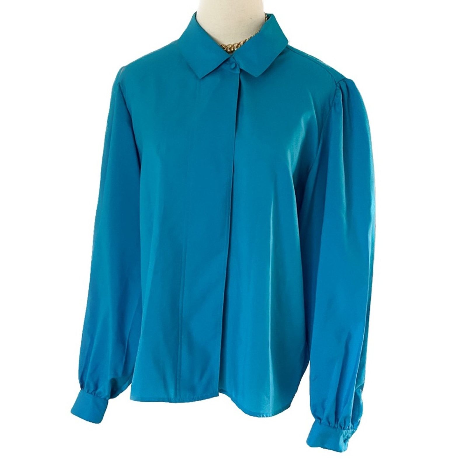 Vintage Vintage vibrant aqua blue puff shoulder button down 16/XL Size XL / US 12-14 / IT 48-50 - 8 Thumbnail