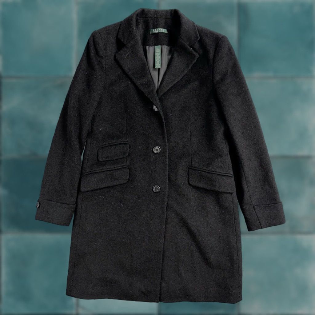 Ralph Lauren Lauren Ralph Lauren Women Black Herringbone Wool Blended Overcoat 6 Lined Coat Blended Wool Black Womens Overcoat 6 Regular Long Sleeve Pockets Lined Size M / US 6-8 / IT 42-44 - 1 Thumbnail