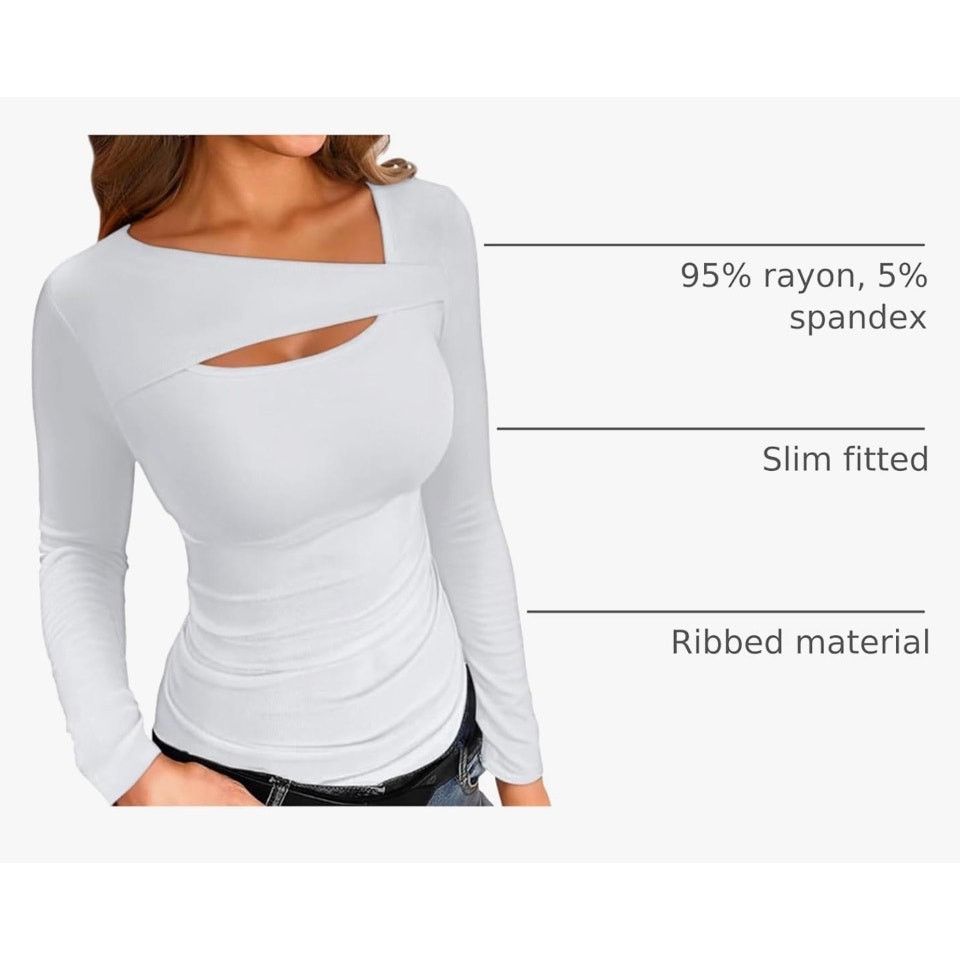 The Unbranded Brand Long Sleeve Shirts Women Ribbed 1 Piece Cutout Tops Fashion Size L / US 10 / IT 46 - 3 Thumbnail