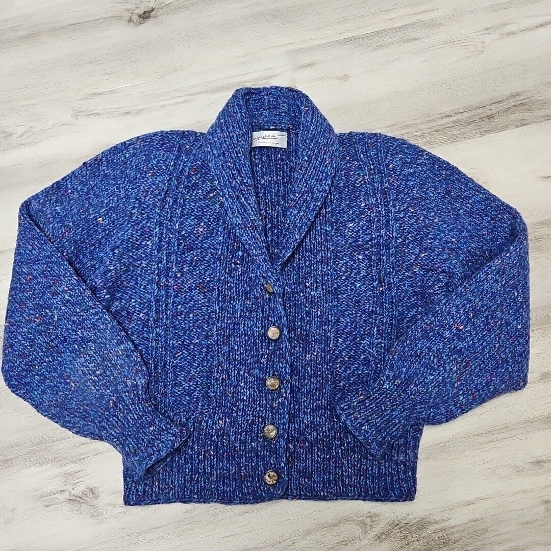 Vintage Vtg Ravelry Wool Sweater Womens M/L Purple Blue Fleck Chunky Size M / US 6-8 / IT 42-44 - 5 Thumbnail
