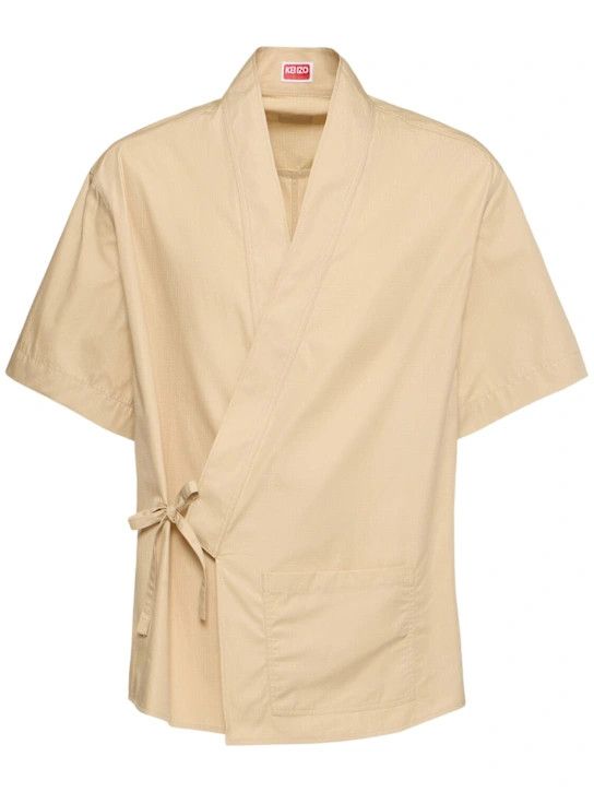 o1lsvrm0425 Cotton Short Sleeve Kimono Shirt in Beige