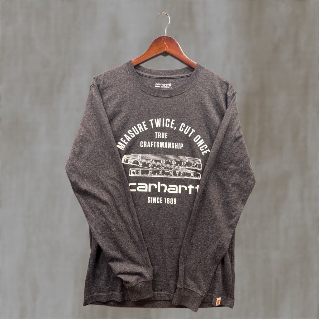 Carhartt Carhartt Long Sleeve T-Shirt Mens Charcoal Measure Twice Cut Once Graphic Crew Neck Size US S / EU 44-46 / 1 - 1 Thumbnail