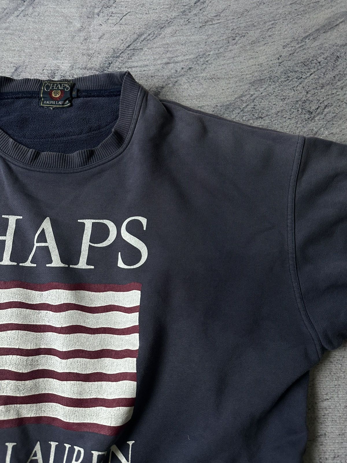 Chaps Ralph Lauren × Ralph Lauren Vintage Chaps Ralph Lauren Flag Thrashed Sweatshirt Size US L / EU 52-54 / 3 - 7 Thumbnail