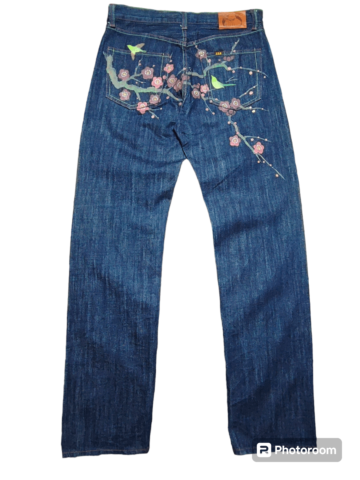 image of Evisu x Mizra Jeans Kyoto Vintage Zen Kyoto Hand Painted Denim Jeans in Blue Denim, Men's (Size 32)