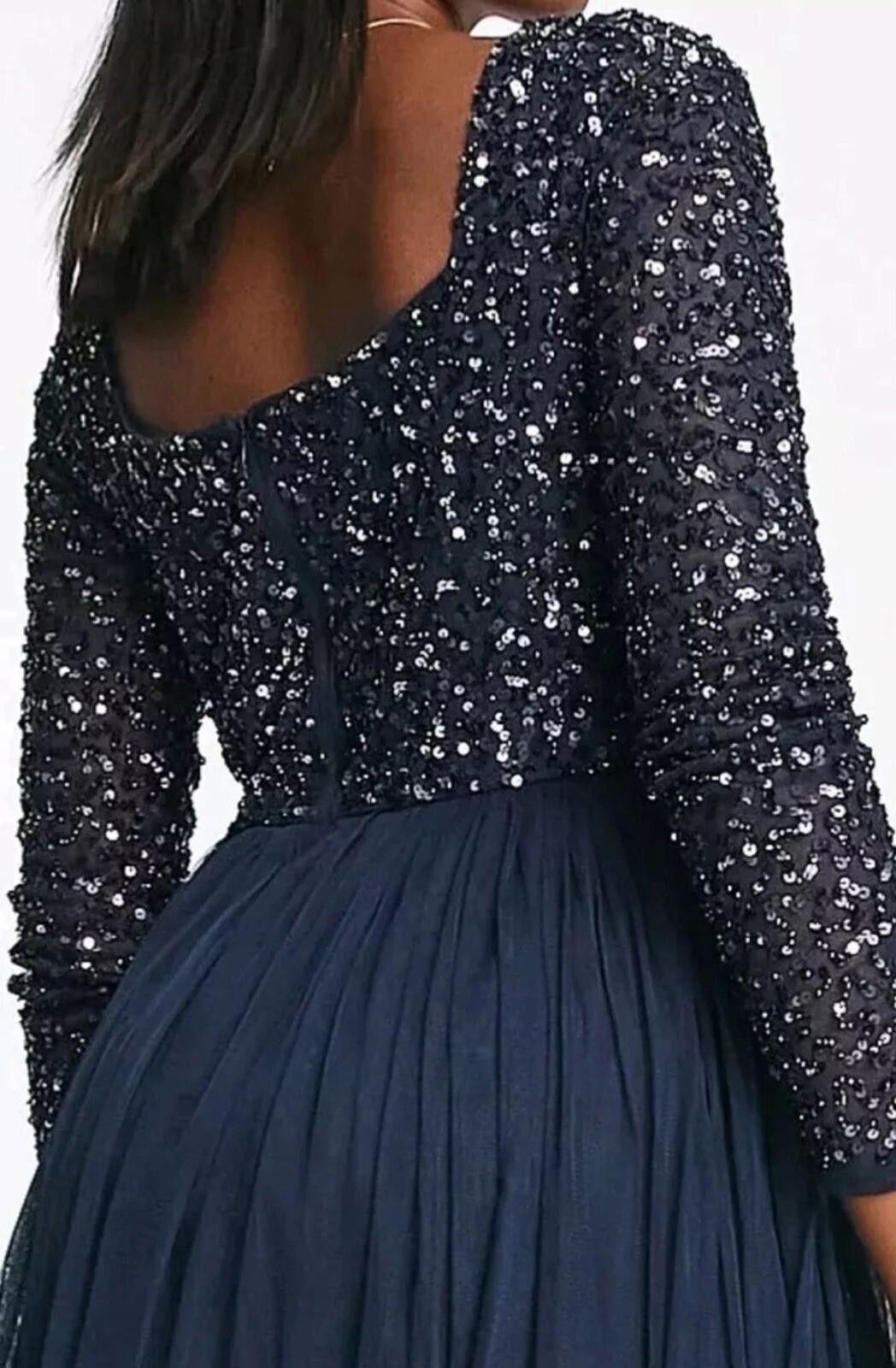 Issey Miyake Maya Bridesmaids long sleeve midi dress navy blue UK 8 NEWs Size S / US 4 / IT 40 - 3 Thumbnail