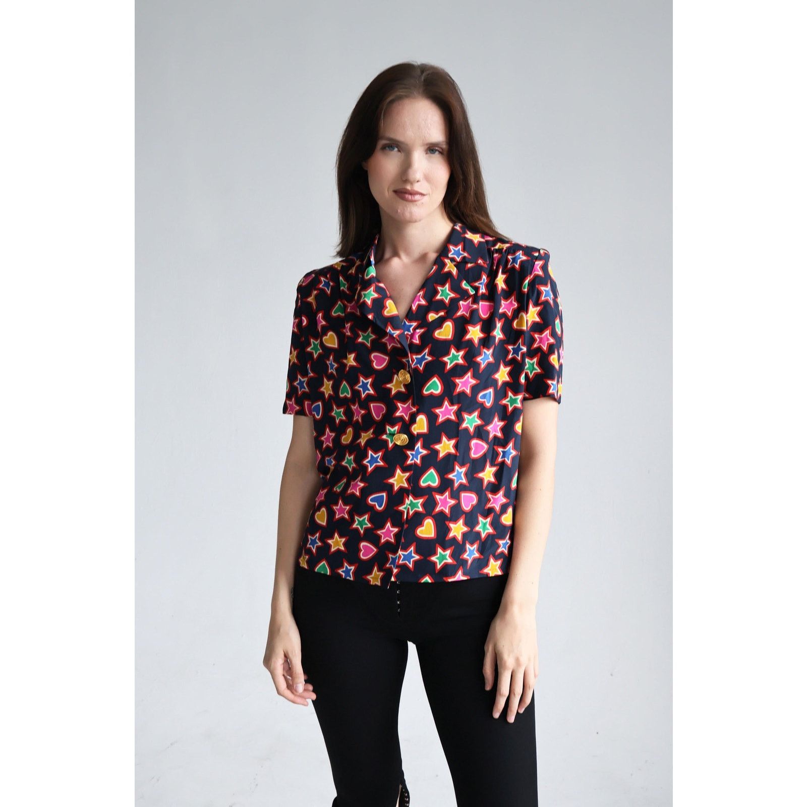 Givenchy Vintage Givenchy 1990s Silk Star and Heart Print Blouse Size M / US 6-8 / IT 42-44 - 3 Thumbnail