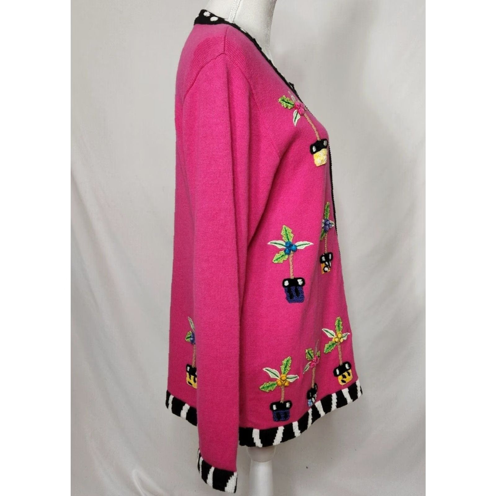 Quacker Factory Quacker Factory Sweater Womens Full Zip Embroidered Palm Trees Pink M Size M / US 6-8 / IT 42-44 - 4 Thumbnail
