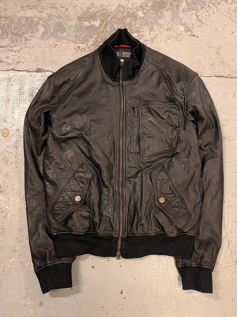 Armani 2010s Armani Black Utility Biker Leather Jacket Size US M / EU 48-50 / 2 - 1 Thumbnail