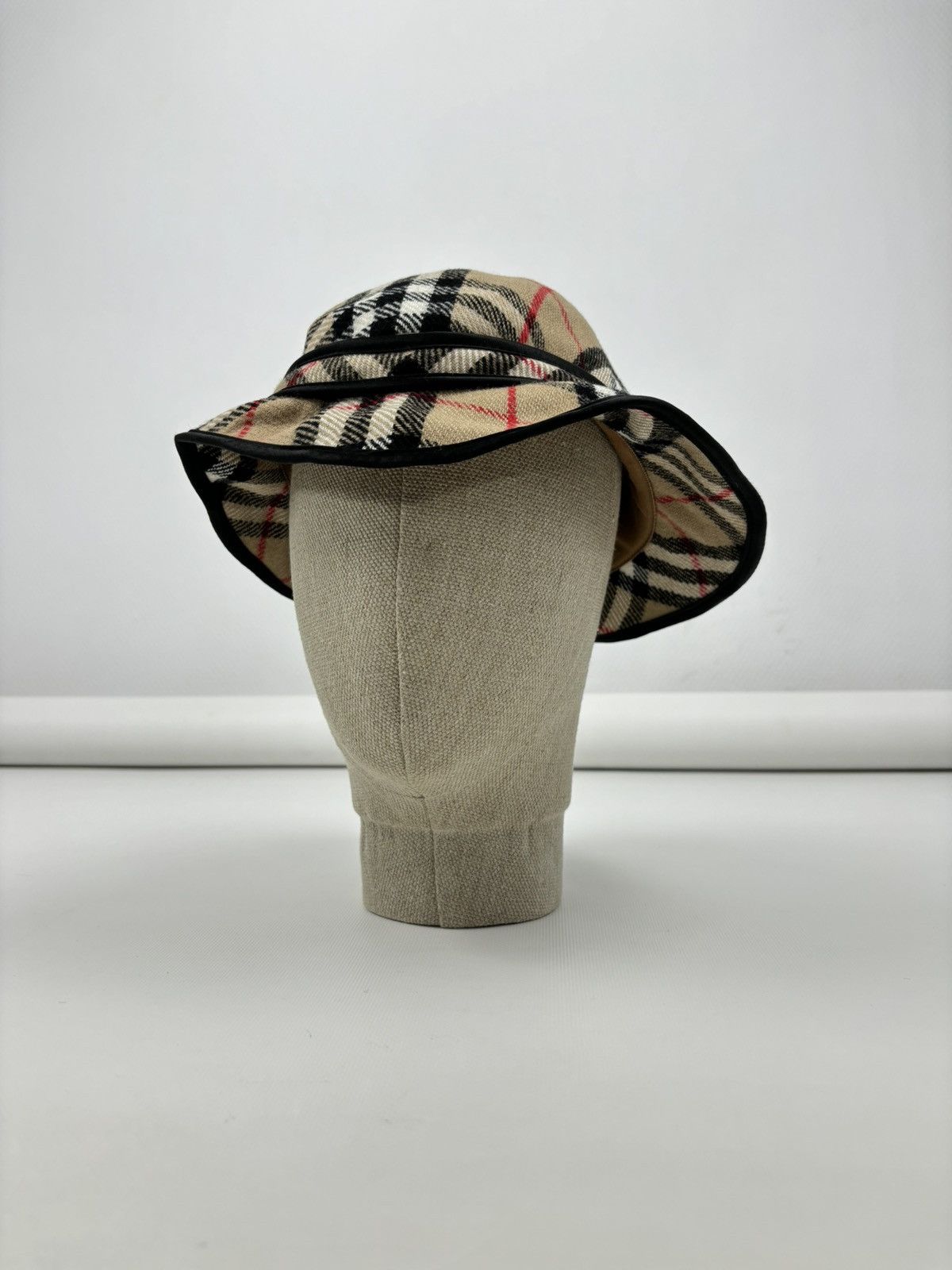 Burberry × Burberry Prorsum RARE VTG 90's BURBERRY'S Wool Nova Check Beige Bucket Hat England Cap Panama M Size ONE SIZE - 10 Thumbnail