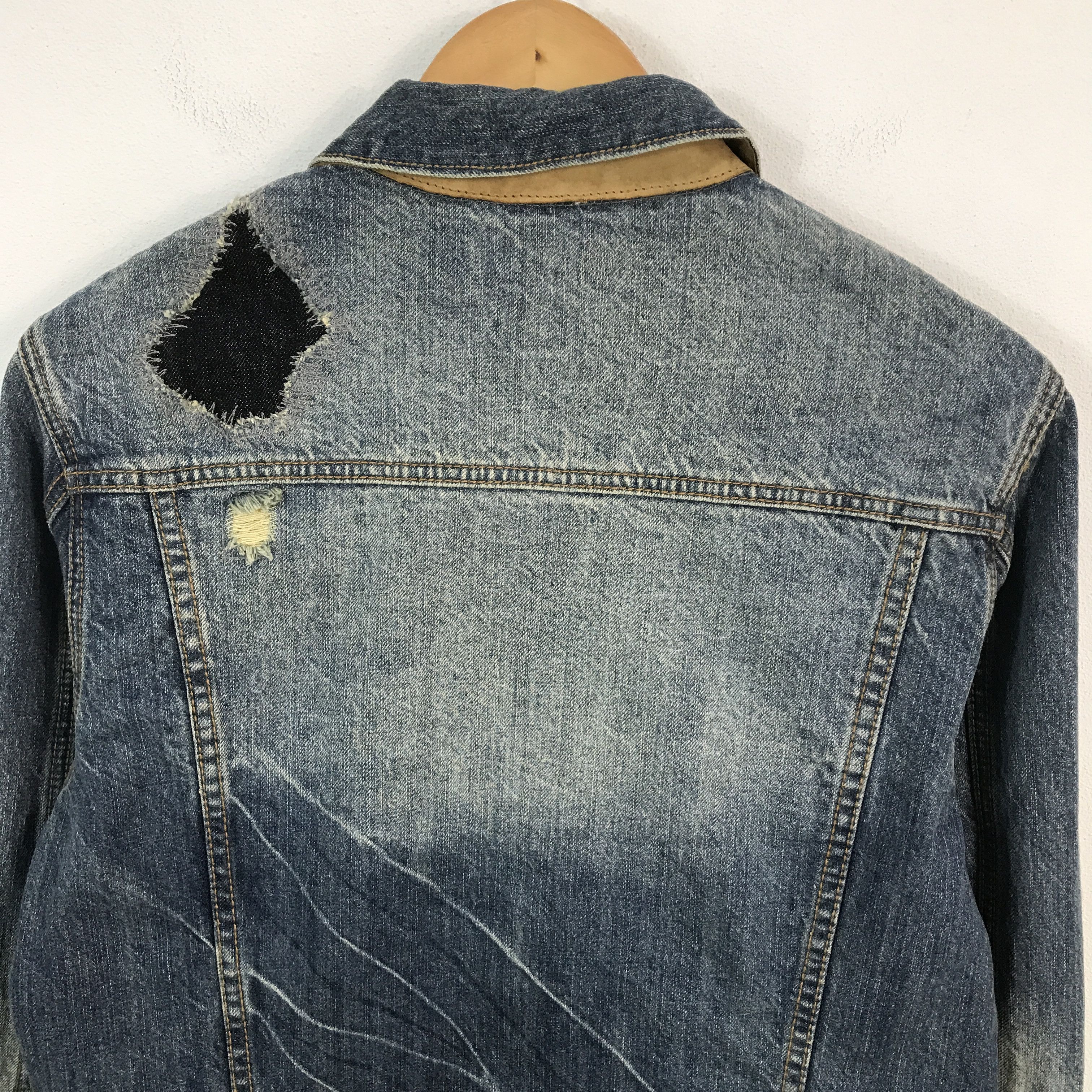 Japanese Brand urbancraft Japan Distressed Leather Denim jacket Size US L / EU 52-54 / 3 - 4 Thumbnail