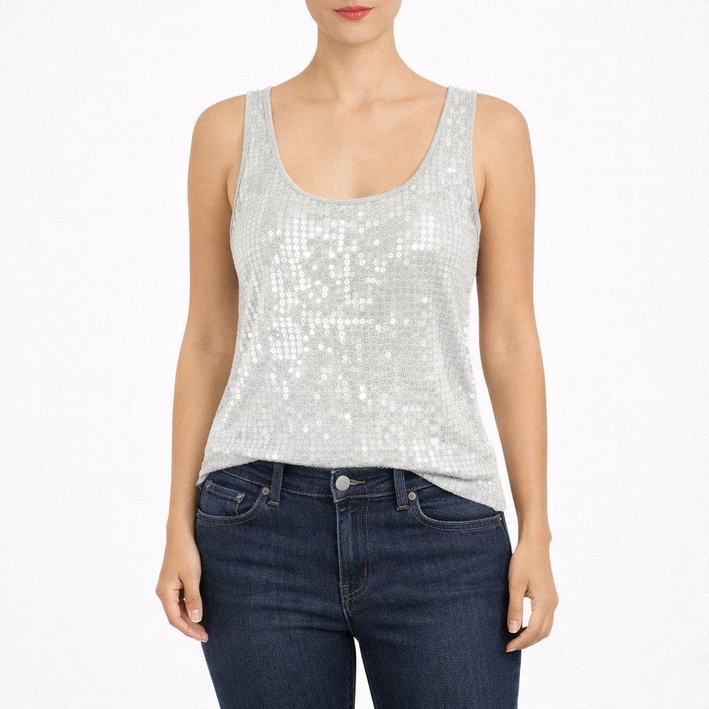 Laundry by Shelli Segal Light Heather Gray Sequin Scoop Neck Tank Top NWOT Size M / US 6-8 / IT 42-44 - 1 Thumbnail