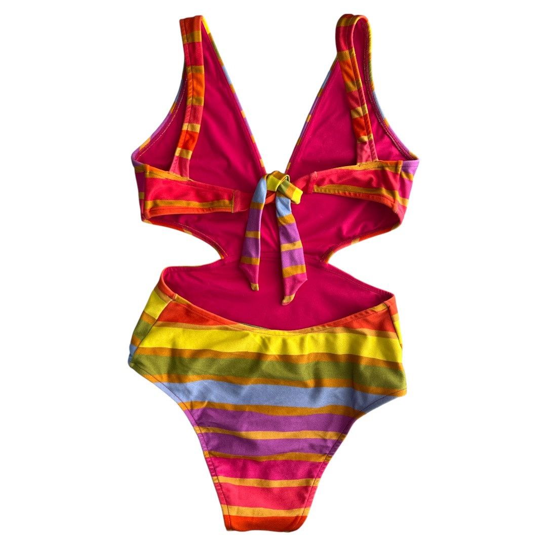 Farm Rio FARM RIO Shiny Stripes V-Neck Cutout One Piece Swimsuit, XS Size ONE SIZE - 6 Thumbnail