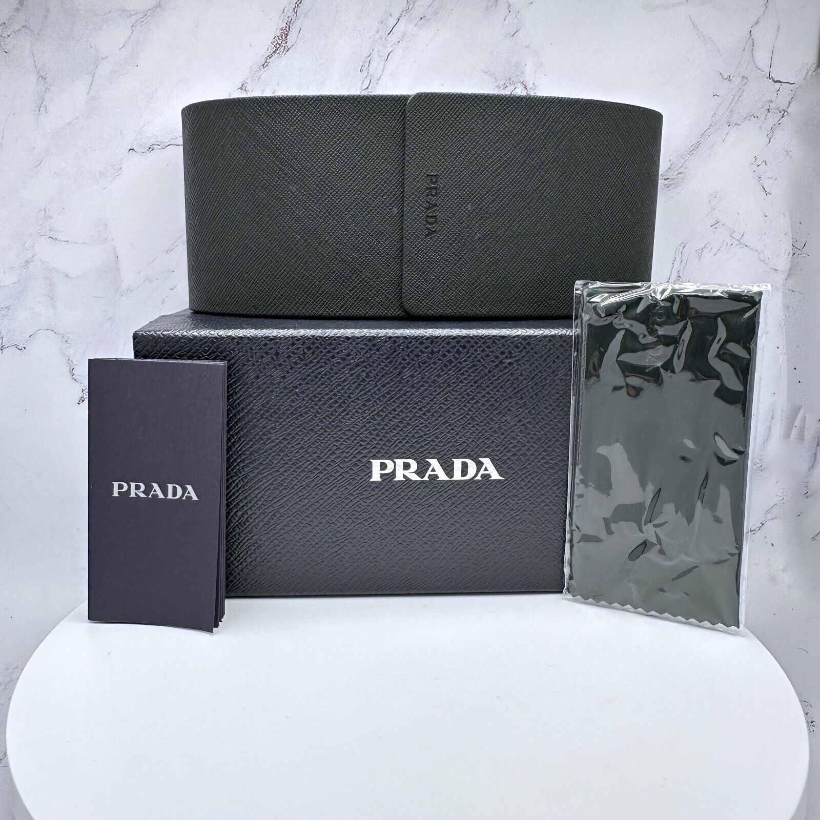 New Prada Sunglasses Gold Metal Black Plaque Triangle Logo