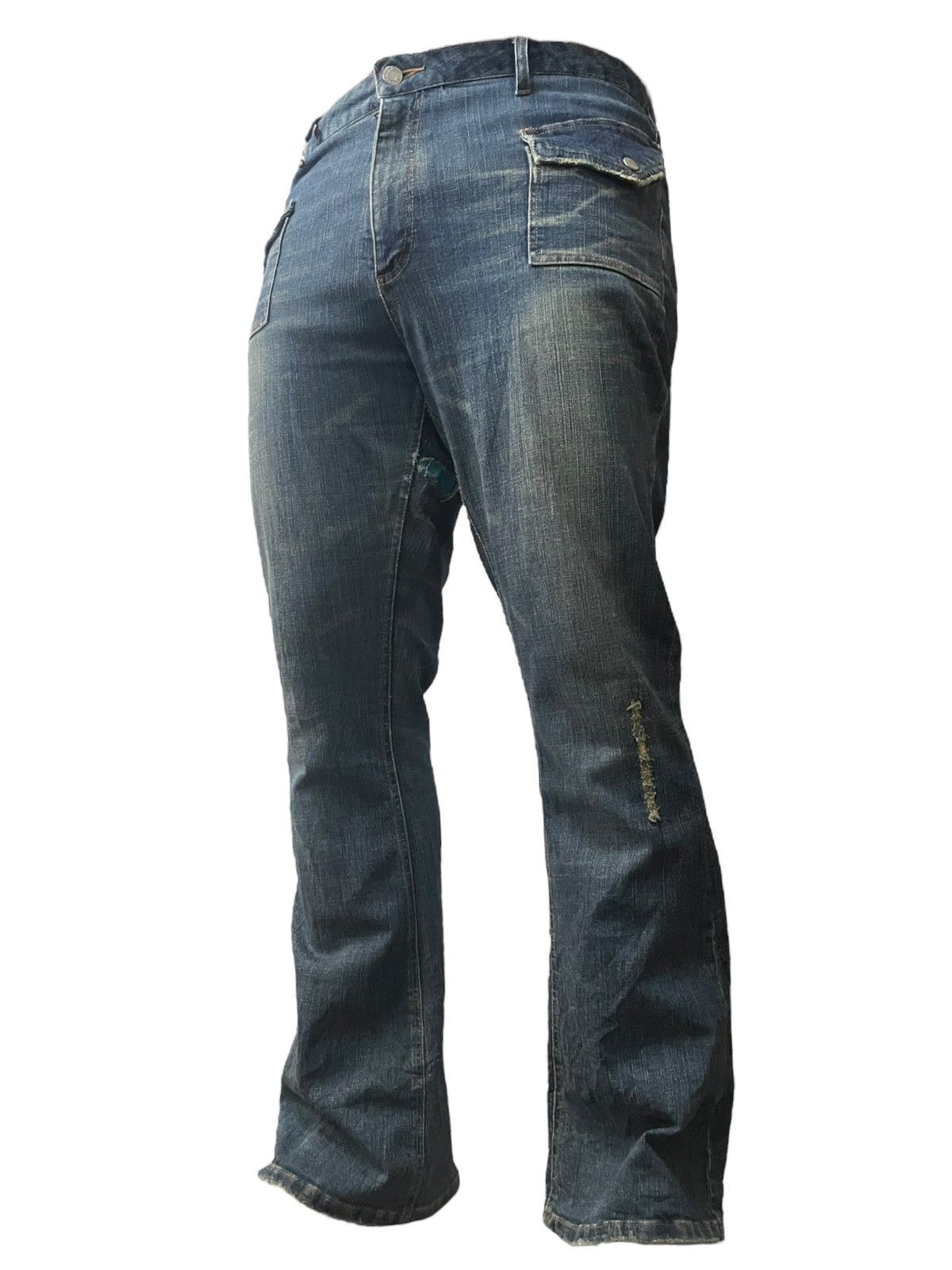POST ARCHIVE FACTION (PAF) Vintage Japanese Bush Pants Mud Wash Distressed Flare Jeans Size US 34 / EU 50 - 2 Thumbnail