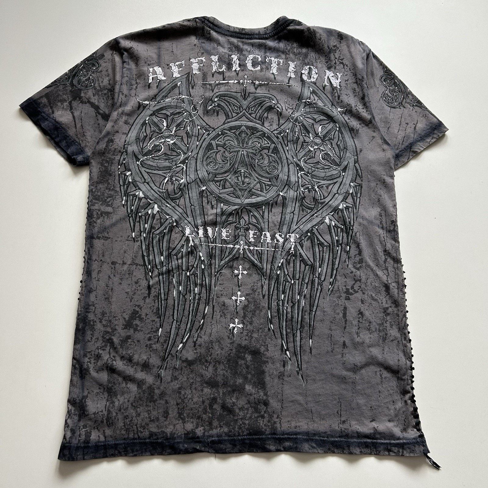 Affliction × Vintage Vintage Affliction Live Fast T Shirt Black Crest Logo Medium Size US M / EU 48-50 / 2 - 3 Thumbnail