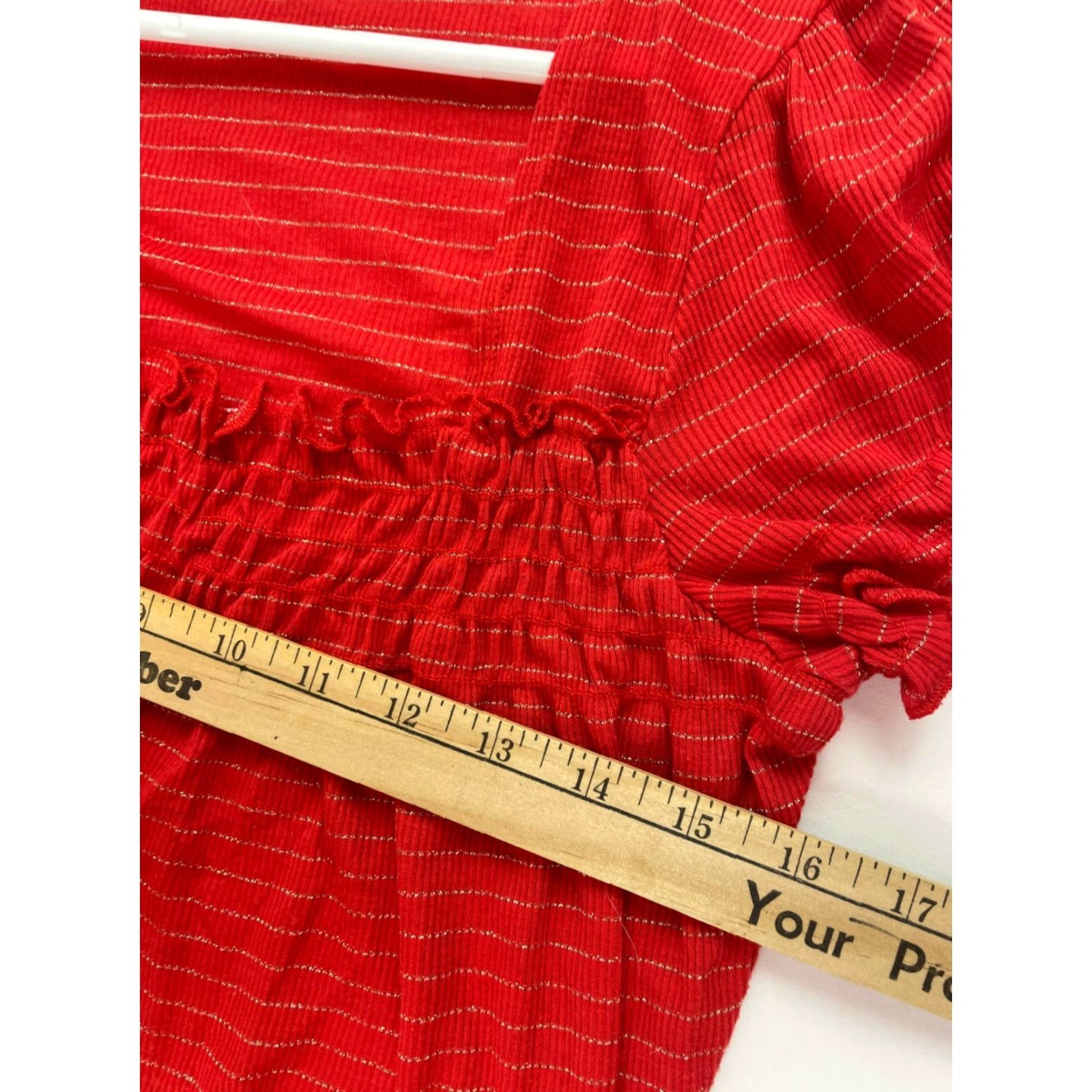 Vintage Self Esteem Blouse Shirt Women's XL Red Metallic Square Neck Cam Short Sleeve Ruffle Vintage: No Breathable Casual Regular Modern Size XL / US 12-14 / IT 48-50 - 5 Thumbnail