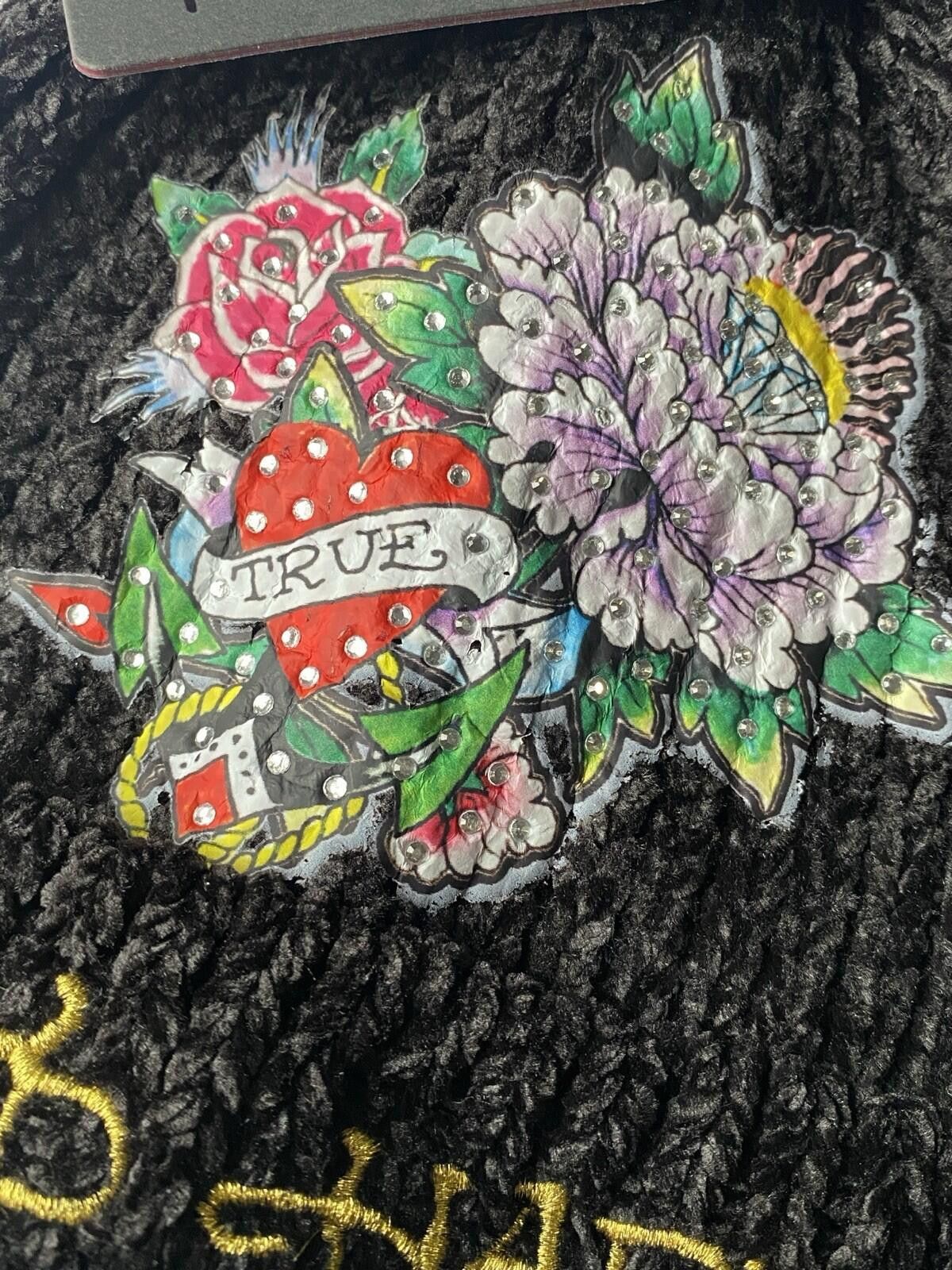Ed Hardy NWT Ed Hardy Women’s Hat Heart And Roses Logo Black Grey Size ONE SIZE - 2 Thumbnail