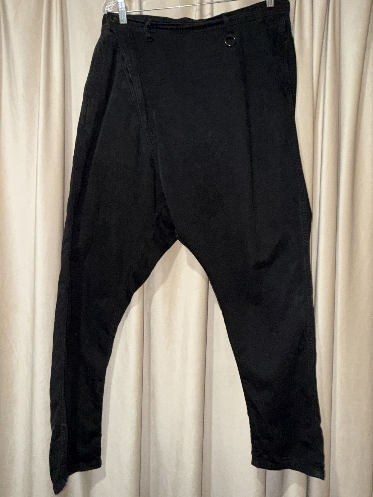 Julius Black Satin Jacquard Drop Crotch Cropped Pants | Grailed
