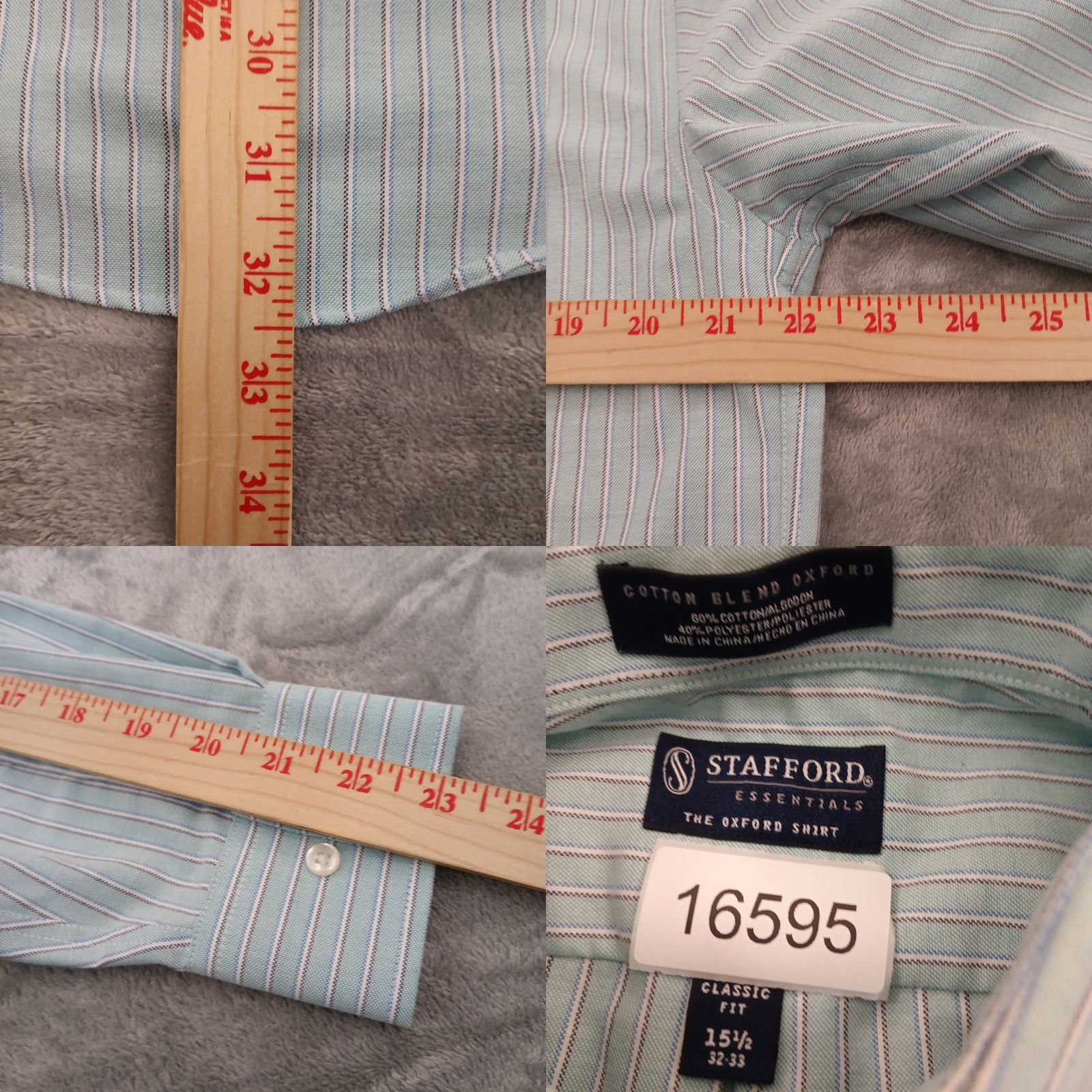 Stafford Stafford Shirt Mens 15.5 Blue Striped Long Sleeve Button Down Oxford Shirt Size US L / EU 52-54 / 3 - 8 Thumbnail