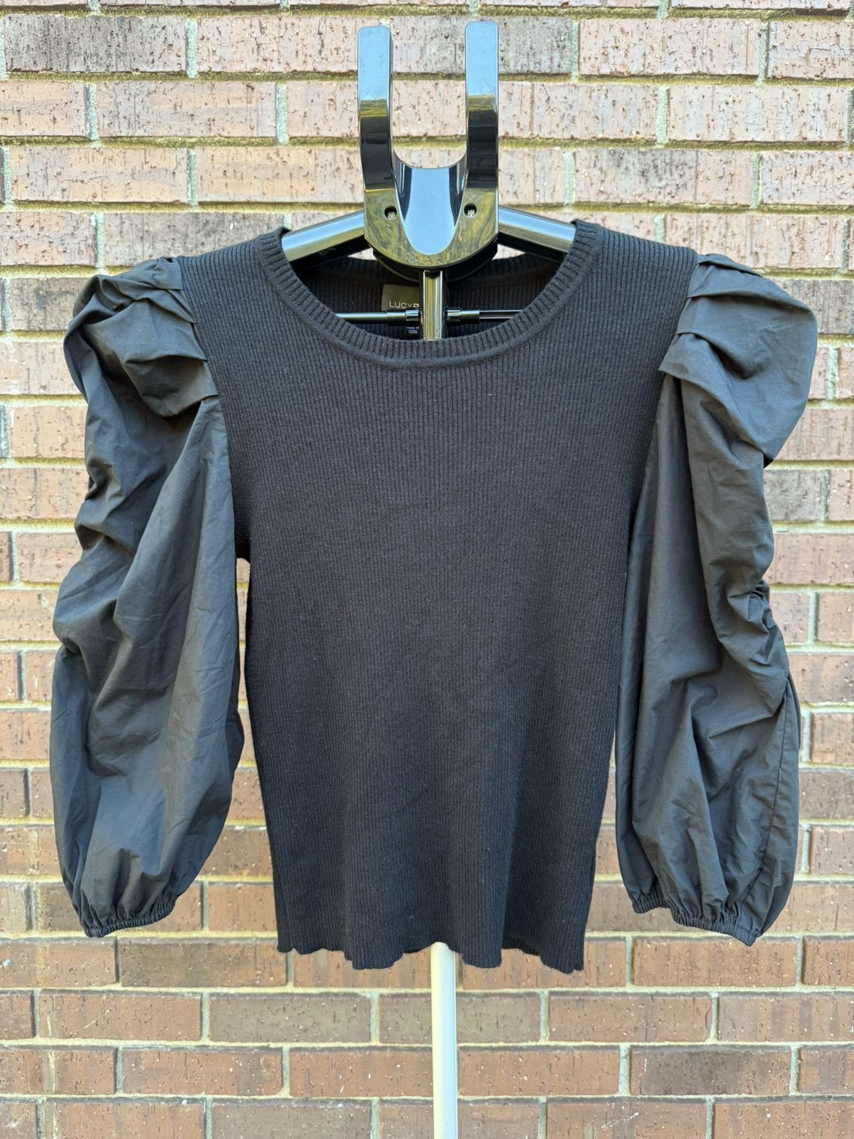 Other Lucy Paris Barra Mixed Knit Puff Sleeve Sweater Blouse Black Size M / US 6-8 / IT 42-44 - 1 Thumbnail