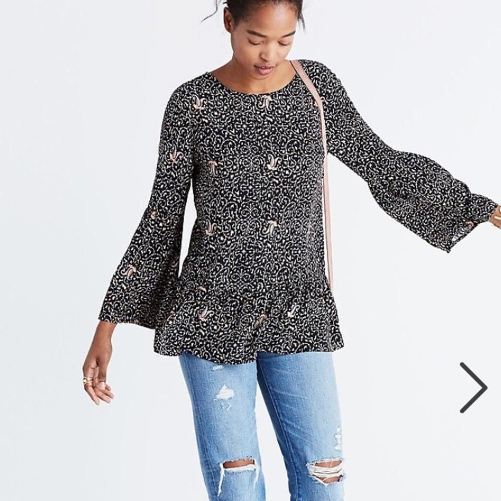 Madewell Madewell l Silk Fiesta Paisley Bell-Sleeve Top XS Size XS / US 0-2 / IT 36-38 - 11 Thumbnail