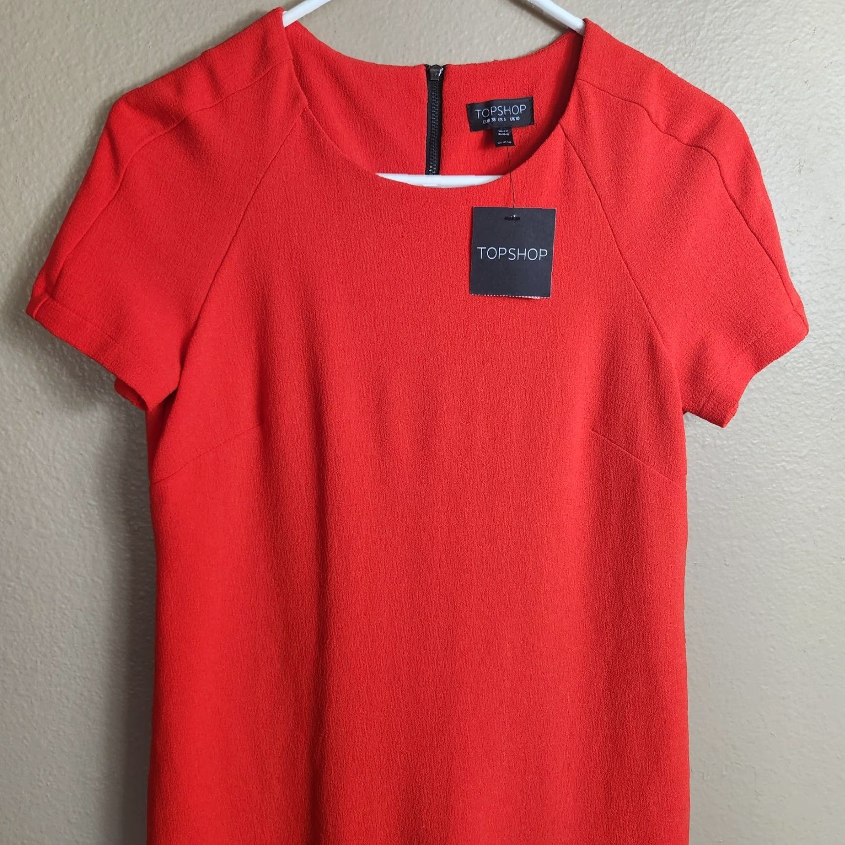 Topshop Topshop Womens |US 6| Tomato Red Orange Crepe Short Sleeve Mini Shift Dress NWT Size 28" / US 6 / IT 42 - 2 Thumbnail
