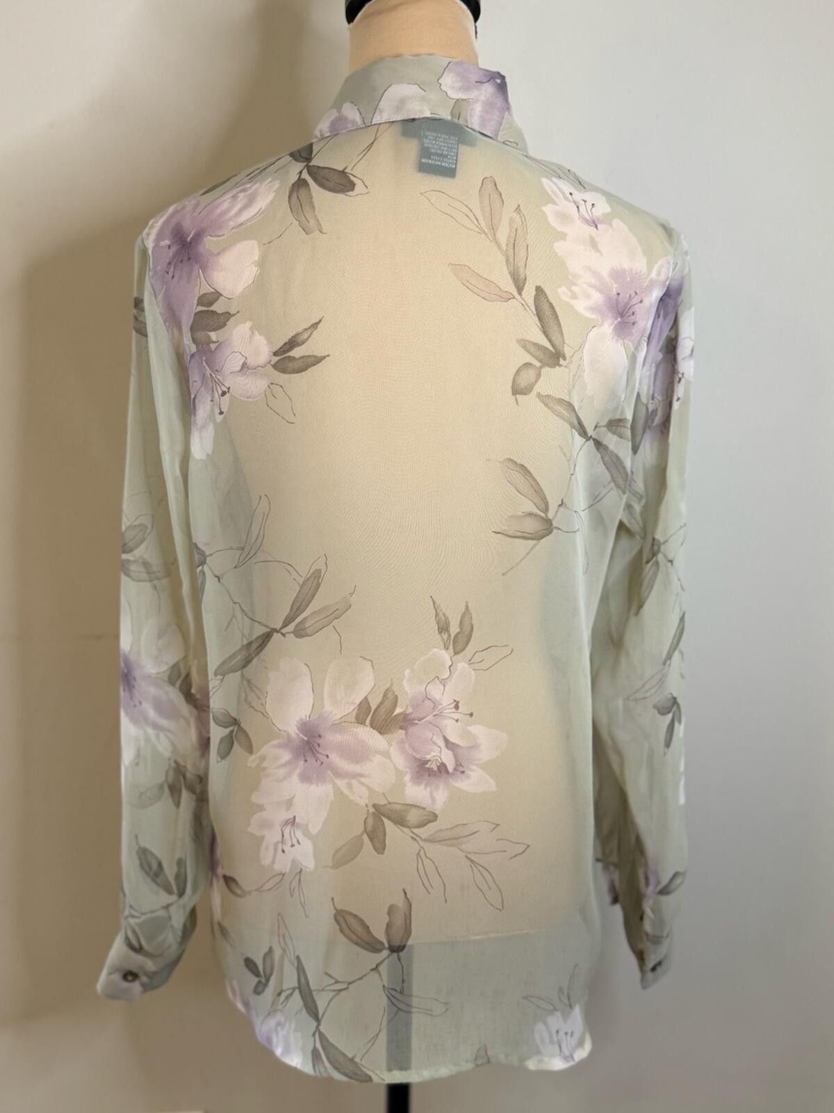 Industry of All Nations Notations sheer floral button blouse green purple white SM Size S / US 4 / IT 40 - 4 Thumbnail