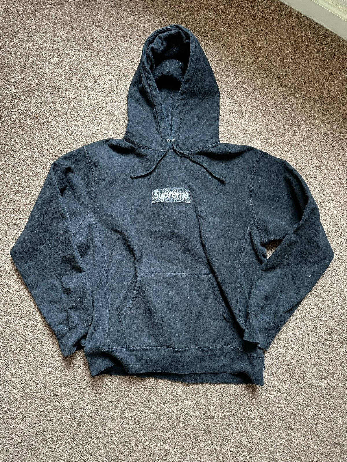 image of Supreme Black Bandana Box Logo Hoodie, Men's (Size XL)