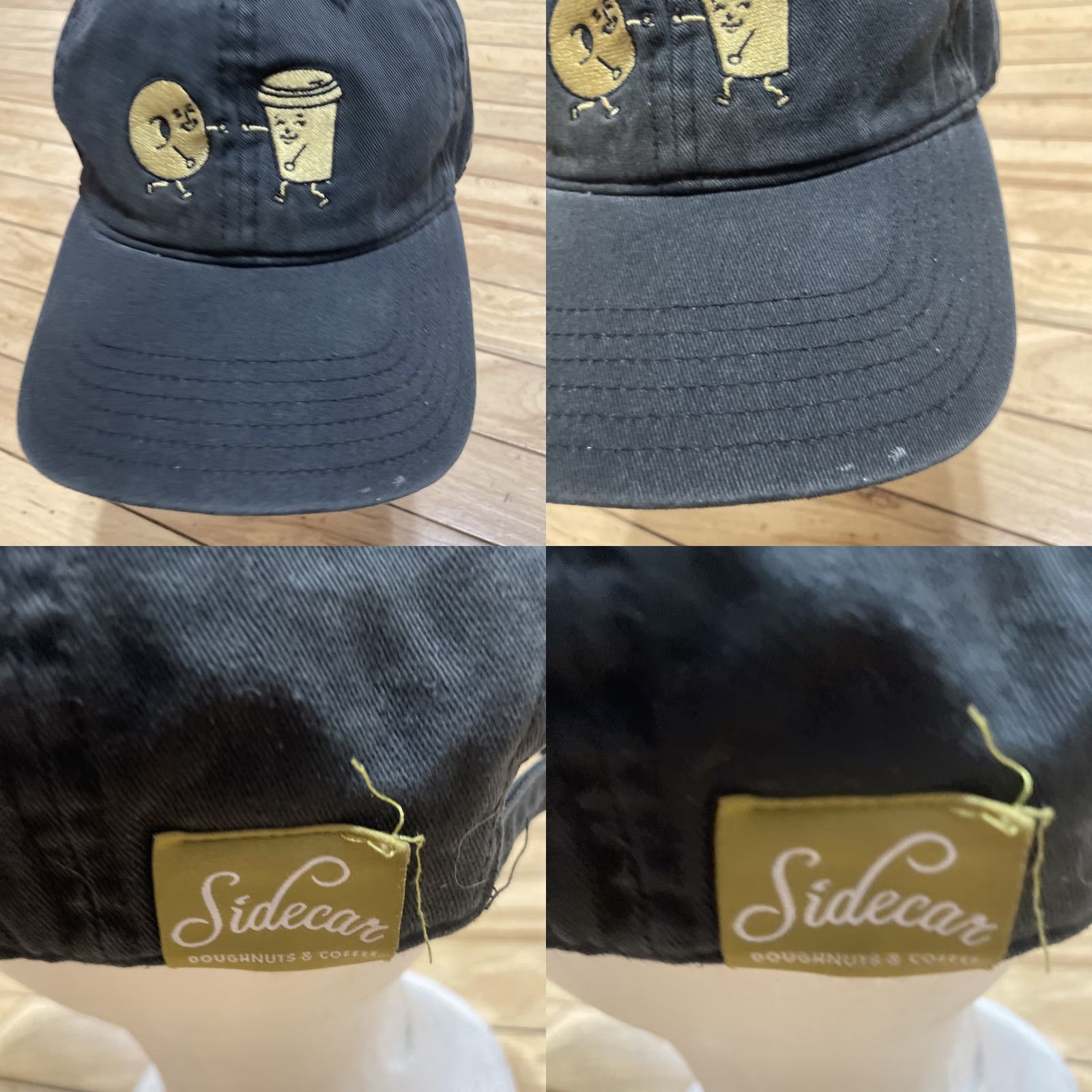 Vintage Sidecar Donuts and Coffee Hat Baseball Cap Black Gold Adjustable LA Streetwear Mens One Size Canvas Cotton Size ONE SIZE - 8 Thumbnail