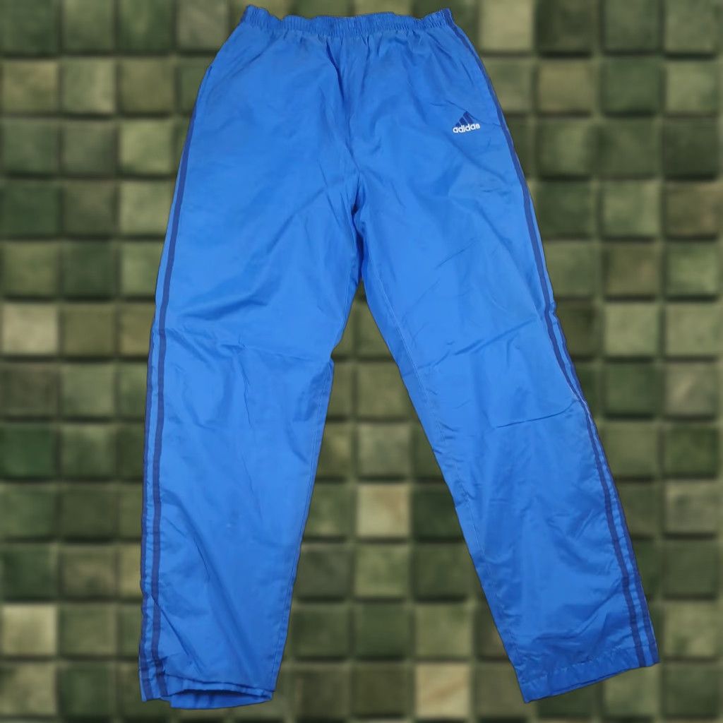 Adidas VINTAGE Adidas Break Away Pants Mens M Blue Lined 90s Soccer Gym Training Drawstring Elastic Waist Glanz Satin Nylon Straight RN 8837 00411 Size US 31 - 1 Thumbnail