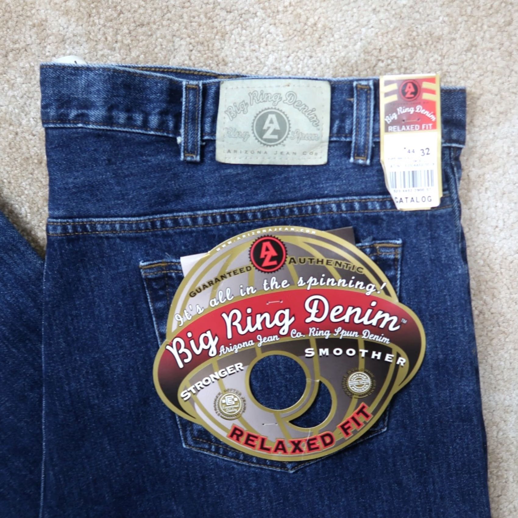 Vintage Arizona Jeans Vintage Big Ring Denim Relaxed Straight Jeans 44x32 Men Blue 90s Grunge Rockabilly 5-Pocket Zip Button Baggy Casual Size US 44 / EU 60 - 2 Thumbnail
