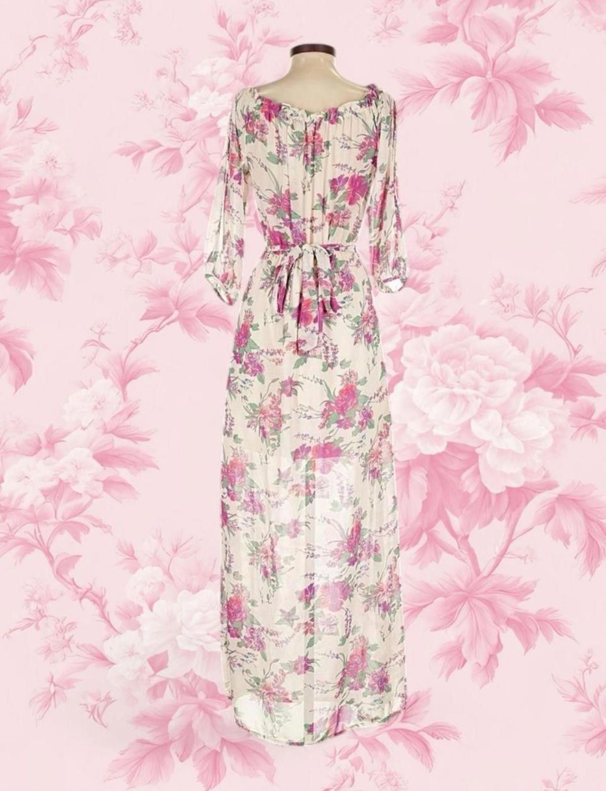 Other Floral Maxi Dress Spring Summer Gown Pink Cream Lace Size S / US 4 / IT 40 - 1 Thumbnail