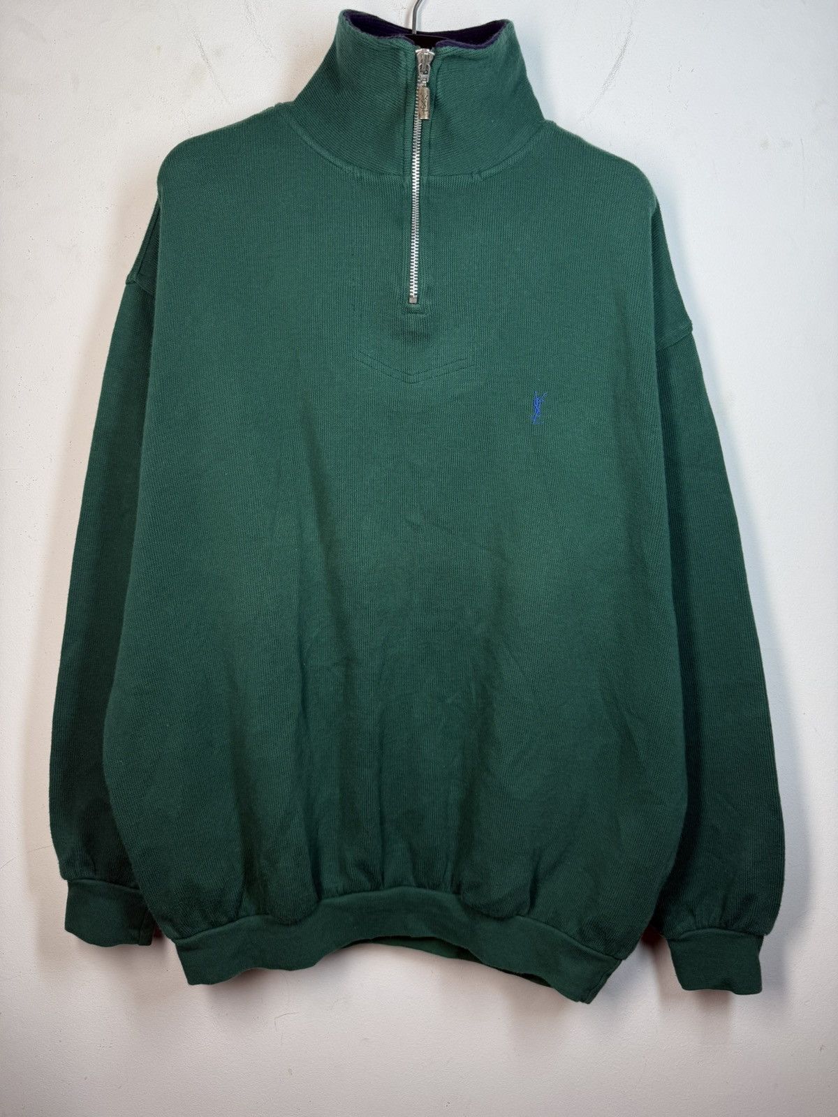 Yves Saint Laurent 90s YSL Sweatshirt 1/4 Quarter Zip Green Vintage Sweater Size US M / EU 48-50 / 2 - 5 Thumbnail