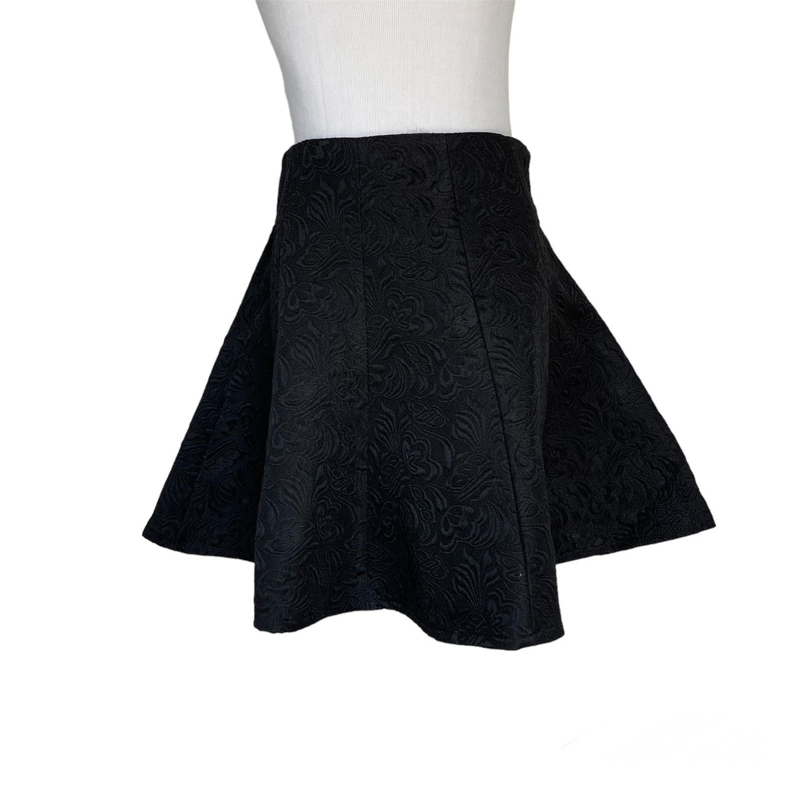 Other NEW S Black Fit & Flare Floral Brocade High Waist Skirt Size 26" / US 2 / IT 38 - 2 Thumbnail
