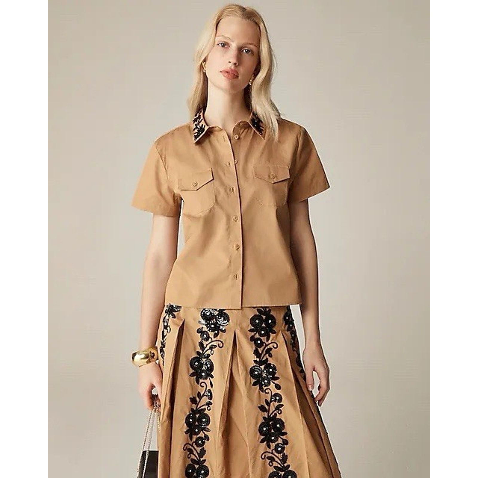 J.Crew J Crew Collection Cropped Button Down Black Beaded Cotton 6 Size M / US 6-8 / IT 42-44 - 1 Thumbnail