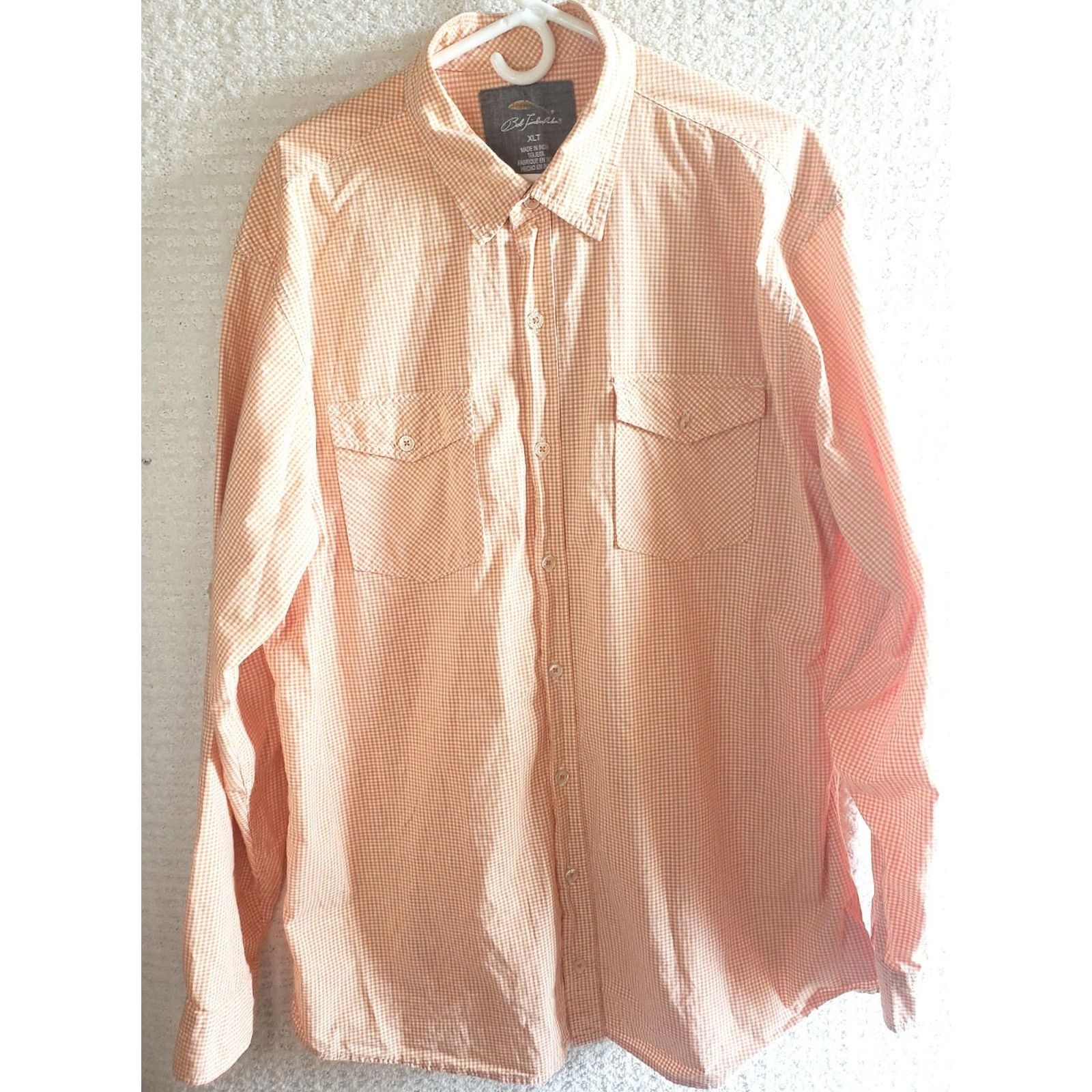 Vintage Bob Timberlake Shirt Mens XLT Orange White Check Long Sleeve Button Up Size US XL / EU 56 / 4 - 2 Thumbnail