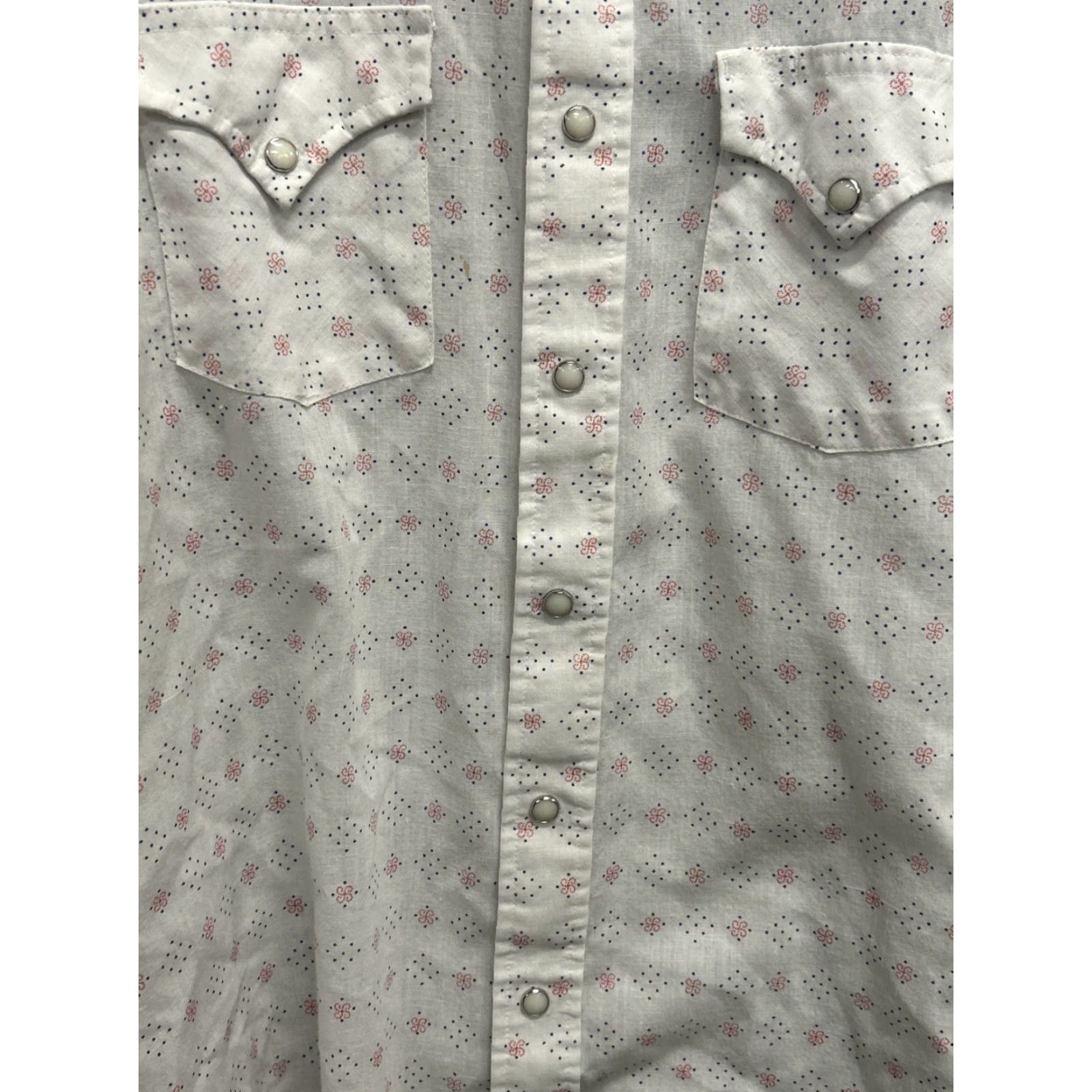 VINTAGE Ely Plains Shirt Button-Up Men 17-34 White Red Blue Pattern Regular Mens